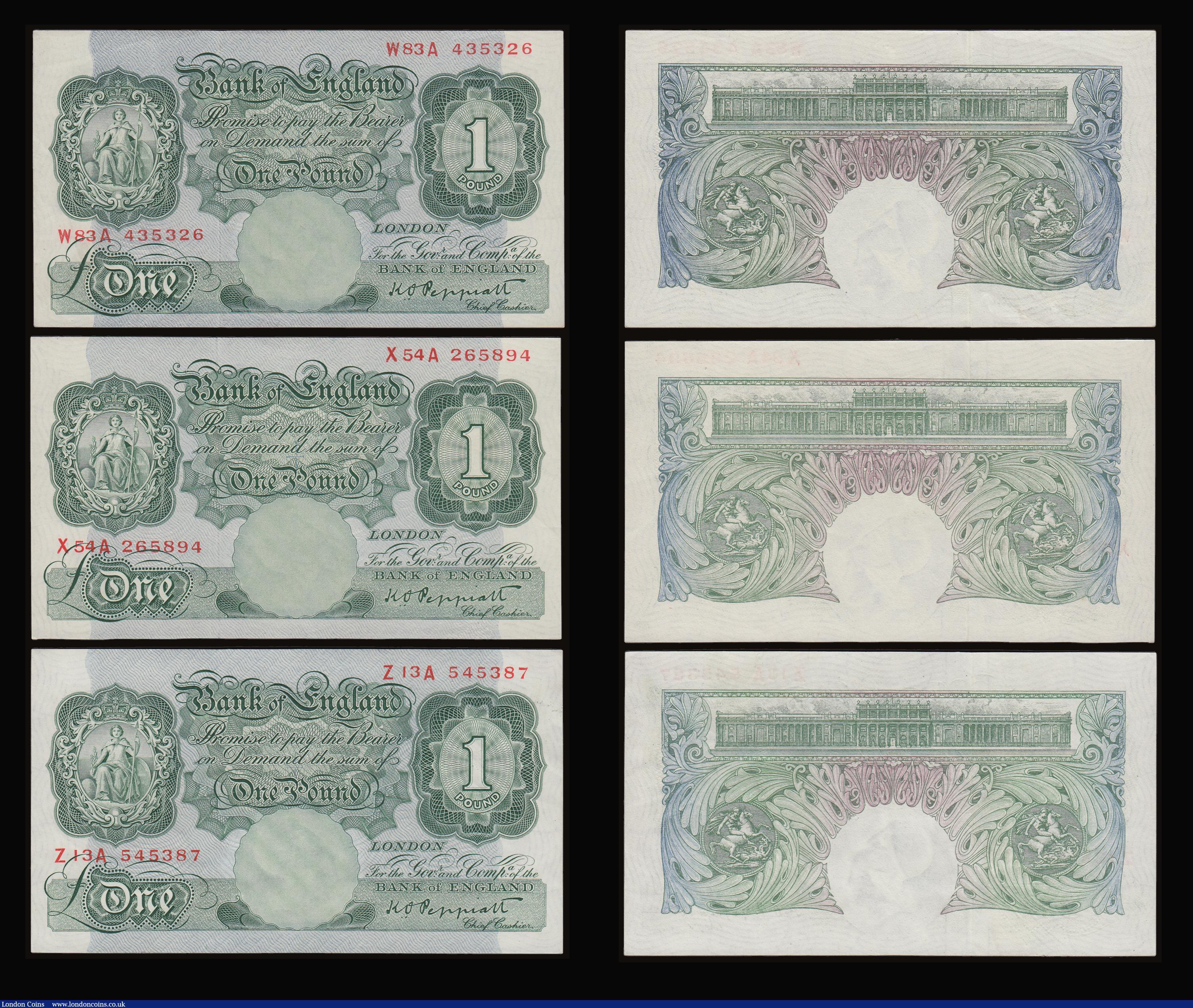 London Coins : A186 : Lot 61 : One Pound Peppiatt 1948, post-war threaded type B260 first series S50A 754398 EF along with others (...