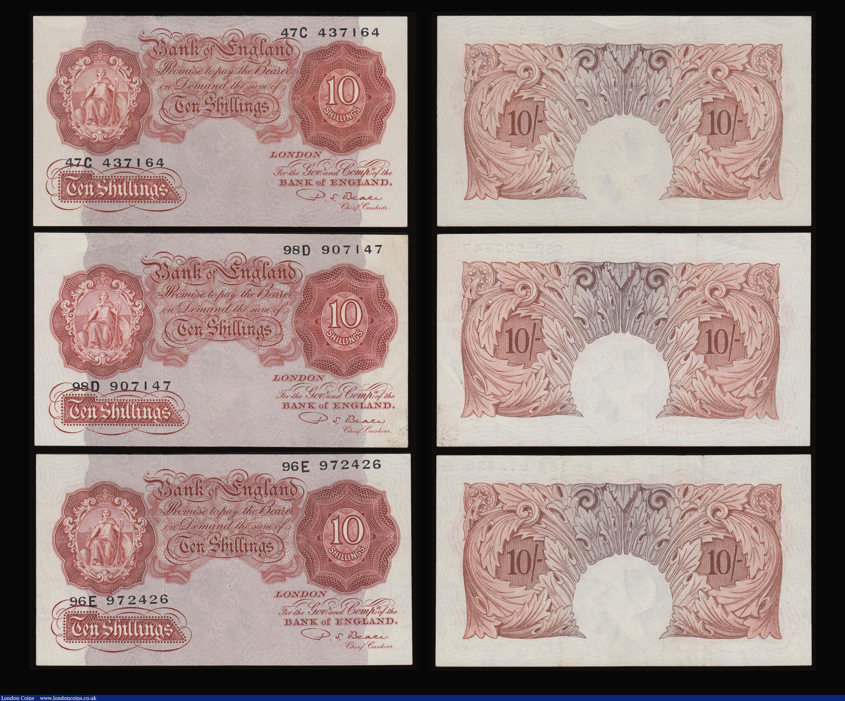 London Coins : A186 : Lot 66 : Ten Shillings Beale, B265 Red/Brown issue 1950 (6) first series 96E 972426 EF, prefix 33B and 61B VF...