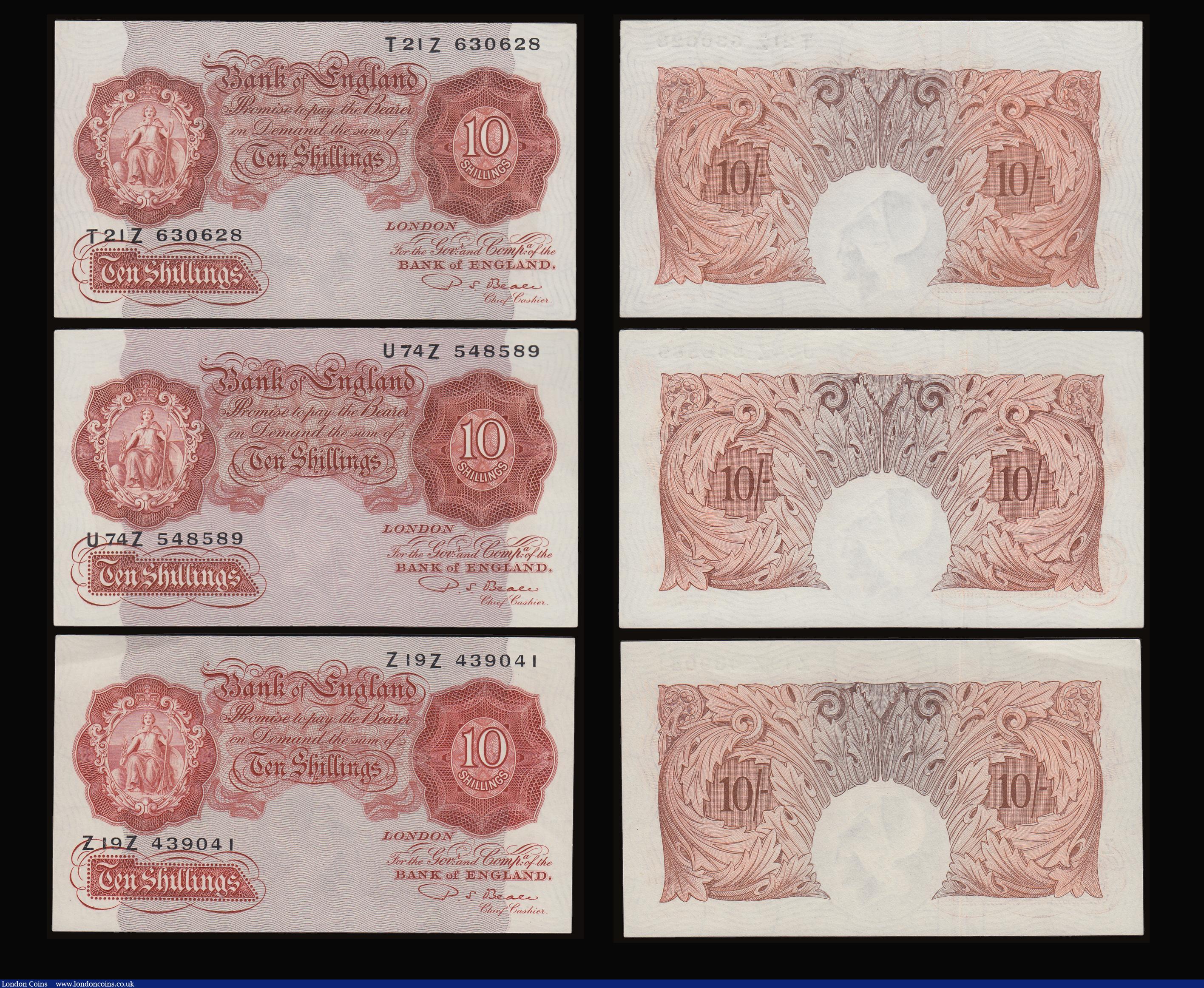 London Coins : A186 : Lot 69 : Ten Shillings Beale, B266 Red/Brown issue 1950 (6) a high grade group various prefixes including one...