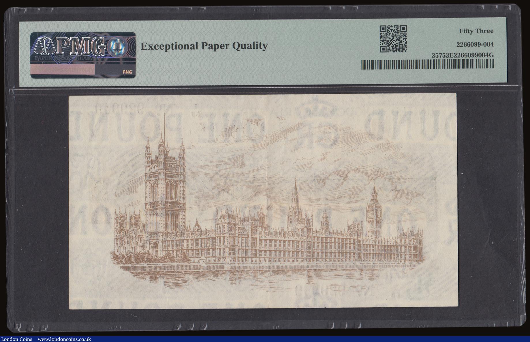 London Coins : A186 : Lot 7 : One Pound Warren Fisher T24 issued 1919 series  T/63 929909 PMG 53 EPQ About Uncirculated