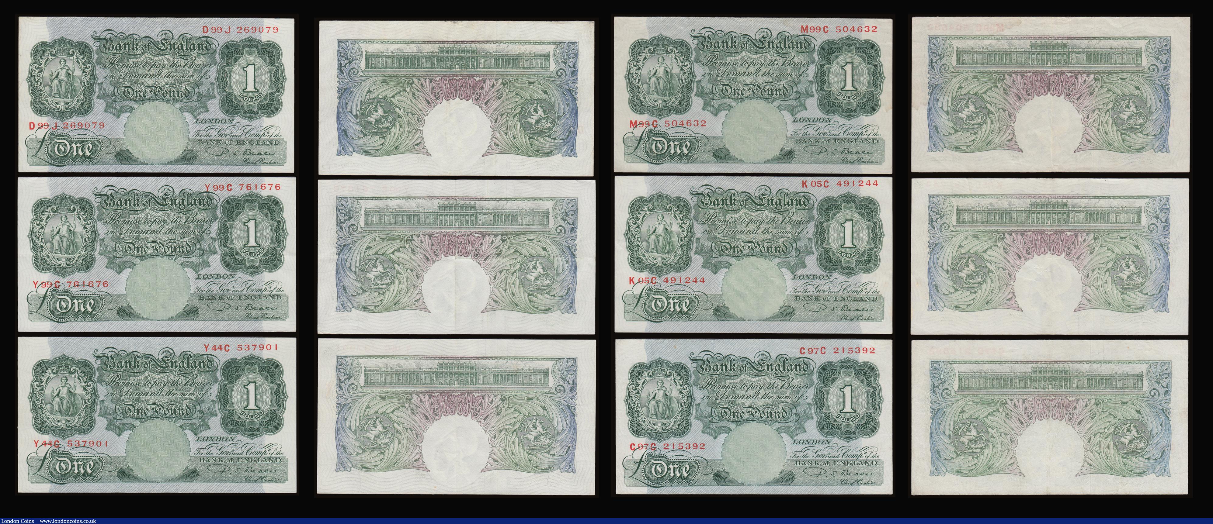 London Coins : A186 : Lot 72 : One Pound Beale 1950 B268 (9) a middle grade group various mid prefixes generally VF-EF