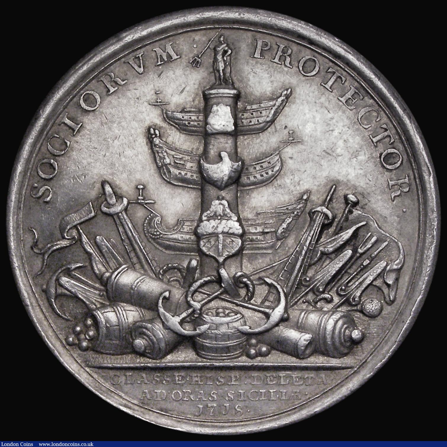 London Coins : A186 : Lot 732 : Spanish Fleet Captured off Cape Passaro 1718 45mm diameter in silver by J. Croker, Obverse: Bust rig...