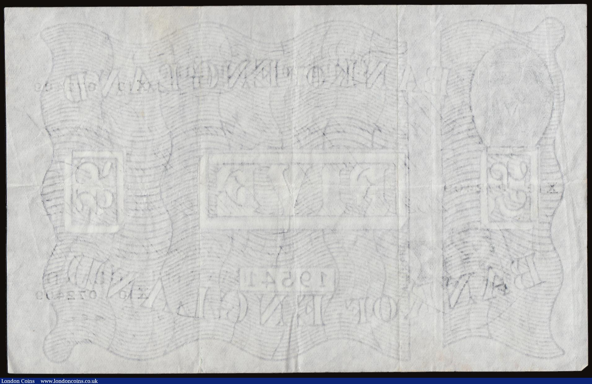 London Coins : A186 : Lot 77 : Five Pounds Beale white B270 dated 22 February 1952 series X10 072409, VF
