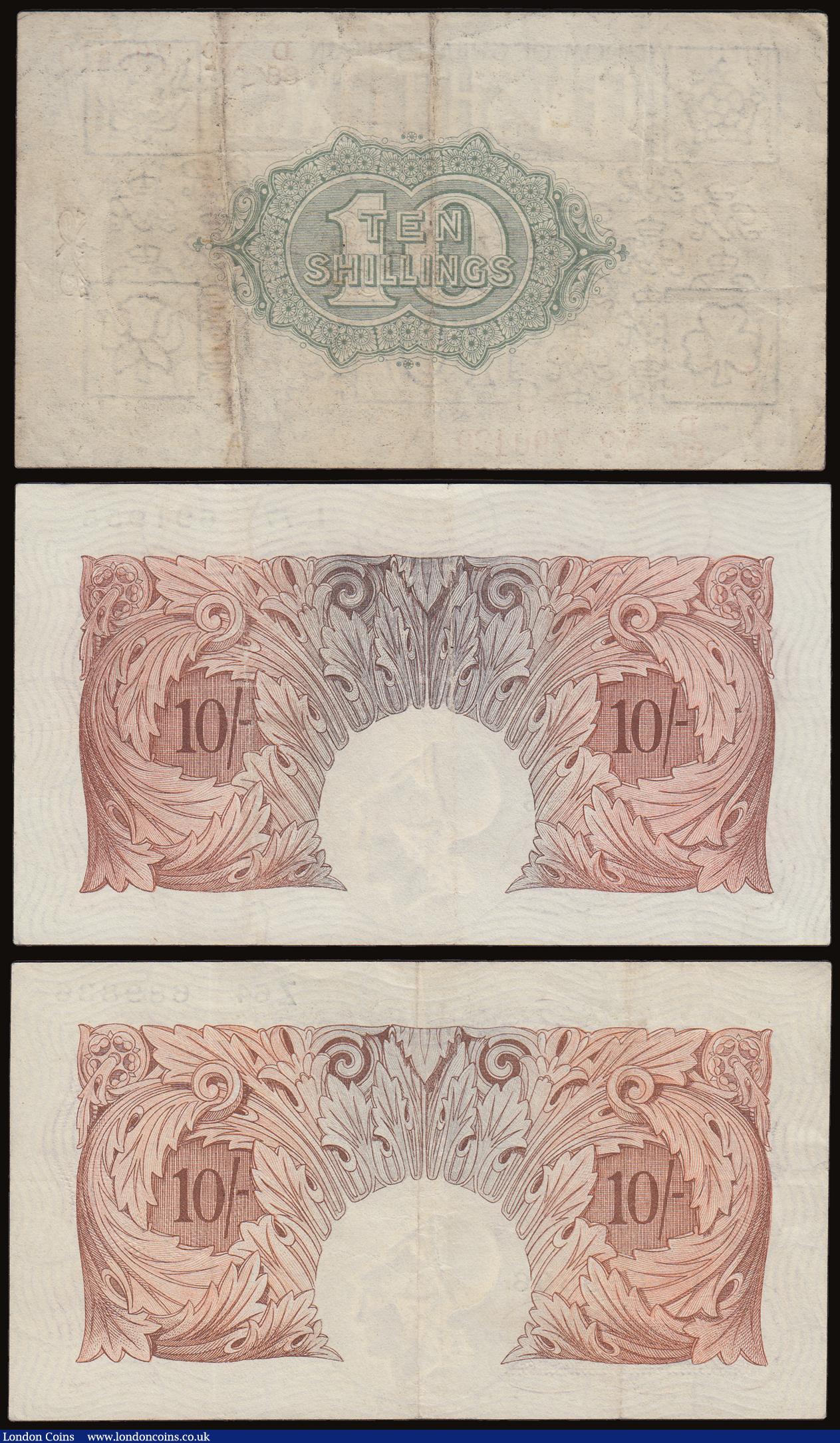 London Coins : A186 : Lot 8 : Ten Shillings Warren Fisher 1919 T26 dash D/88 790429 Fine, Mahon 1928 B210 first series Z64 689836 ...