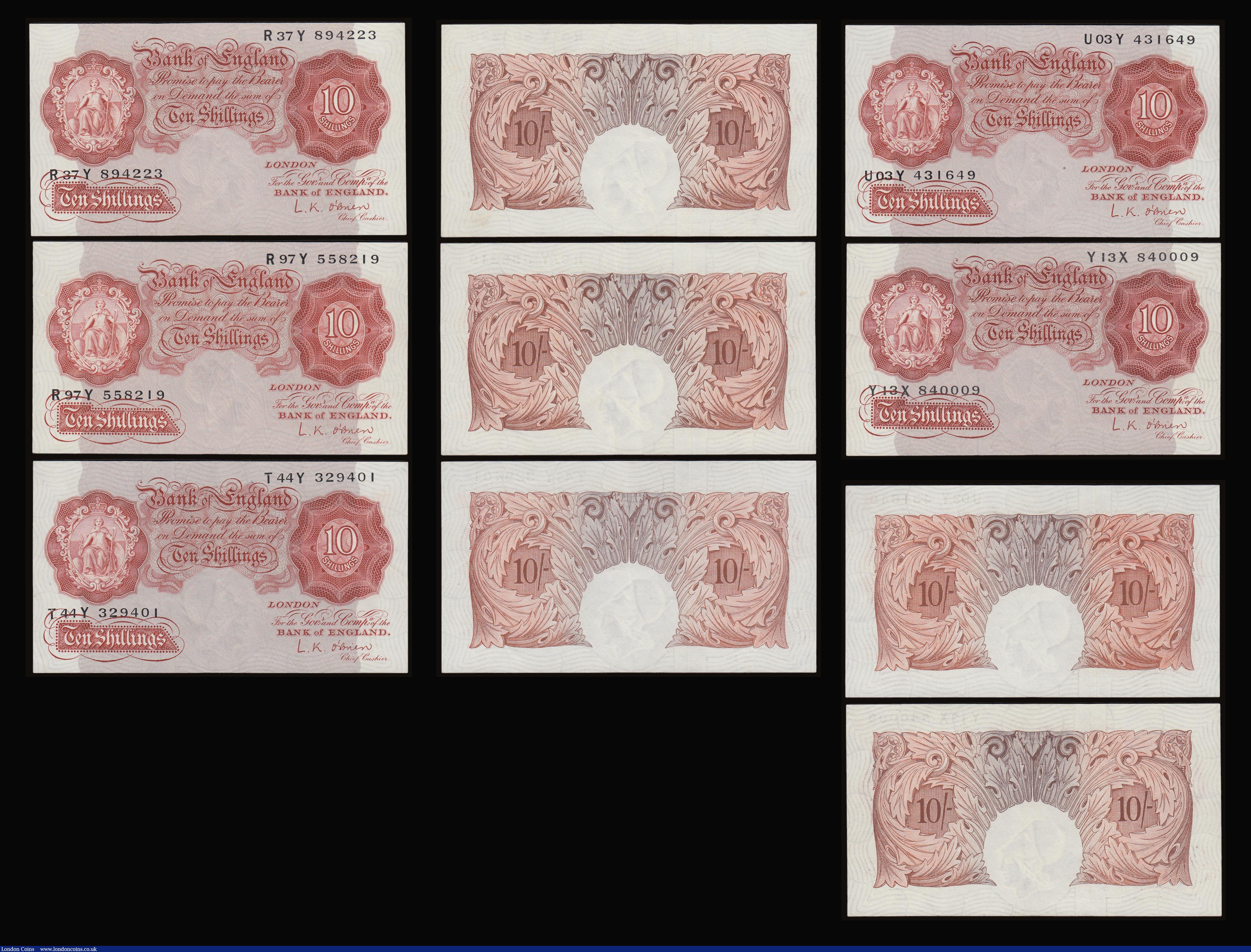 London Coins : A186 : Lot 80 : Ten Shillings O'Brien B271, 1955 (11) various mid prefixes in higher grades generally EF-AU