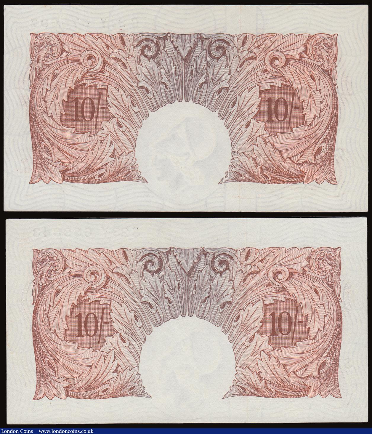 London Coins : A186 : Lot 81 : Ten Shillings O'Brien B271, 1955 (2) prefixes C32Y and S23Y AU-Unc