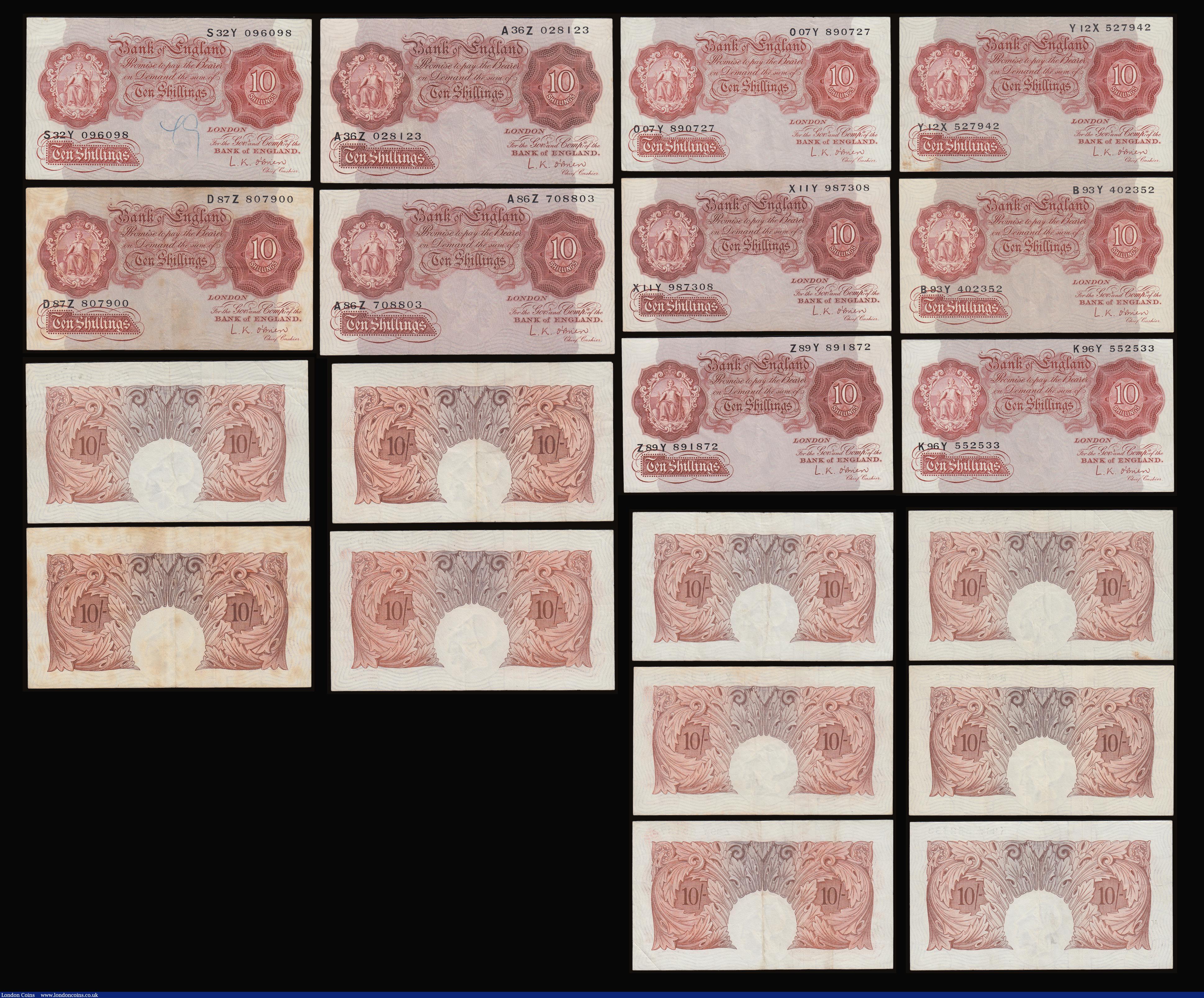 London Coins : A186 : Lot 82 : Ten Shillings O'Brien B271, 1955 (20) various mid prefixes in collectable grades generally VF-E...