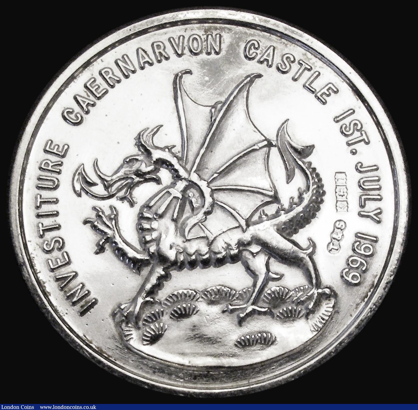 London Coins : A186 : Lot 864 : Investiture of Prince Charles as Prince of Wales 1969 38mm diameter in silver Obverse: Bust right, B...