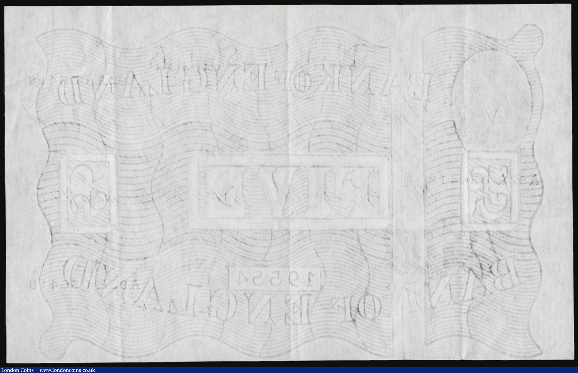 London Coins : A186 : Lot 92 : Five Pounds O'Brien white B276 dated 30th September 1955, series A92A 056418, Pick345, Good VF
