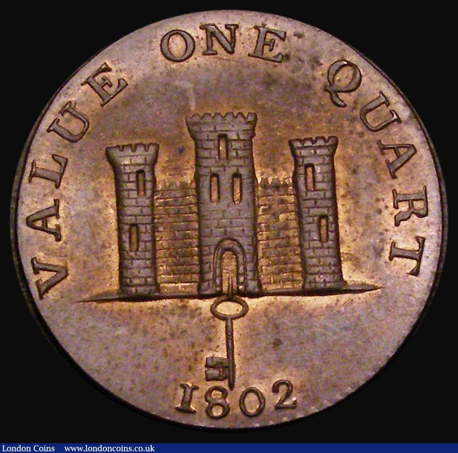 London Coins : A186 : Lot 934 : Gibraltar One Quart 1802 KM#Tn1, Pridmore 20, UNC the obverse with around 25% lustre, the reverse wi...