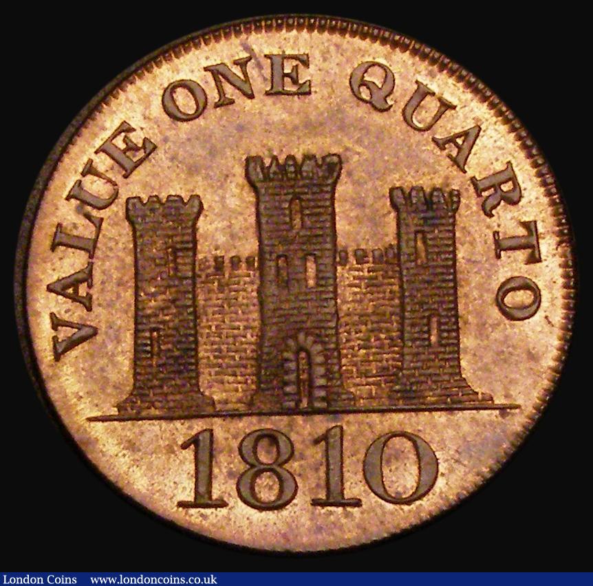 London Coins : A186 : Lot 938 : Gibraltar One Quarto 1810 Large Date KM#Tn3.1, Pridmore 21 UNC with beautiful original surfaces disp...
