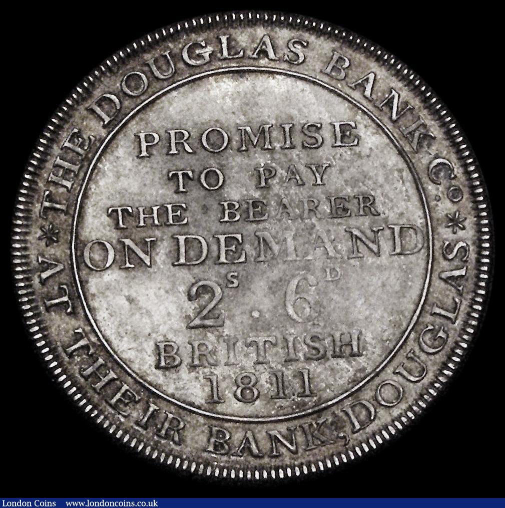 London Coins : A186 : Lot 949 : Isle of Man Halfcrown Token 1811 Douglas, Peel castle, Obverse: View of a castle and vessel from the...
