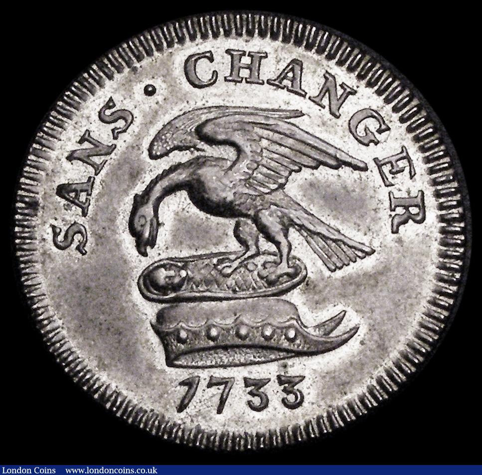 London Coins : A186 : Lot 959 : Isle of Man Penny 1733 Silver Proof, interior of cap frosted, Plain Edge, S.7403, Pridmore 13A, M.46...