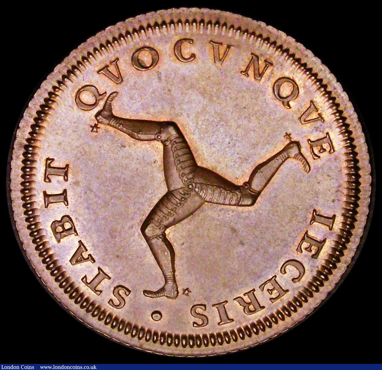 London Coins : A186 : Lot 964 : Isle of Man Penny 1786 Wide Date, grained edge, S.7413, Pridmore 16, M.55a, a verdigris spot on the ...