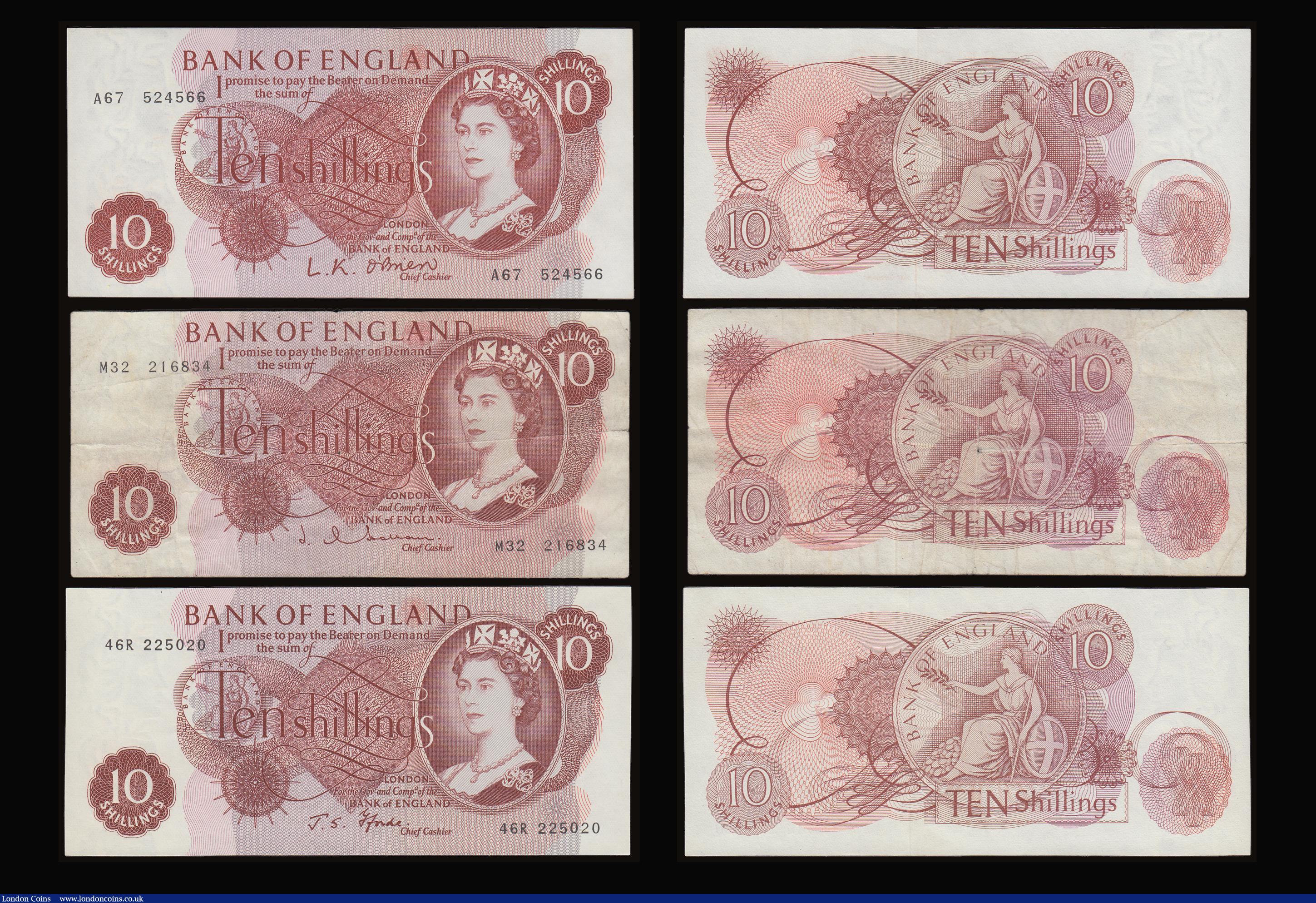 London Coins : A186 : Lot 99 : O'Brien One Pound 1960 B281 last series Z15 334954 GEF, Ten Shillings 1961 B286 1st series A67 ...