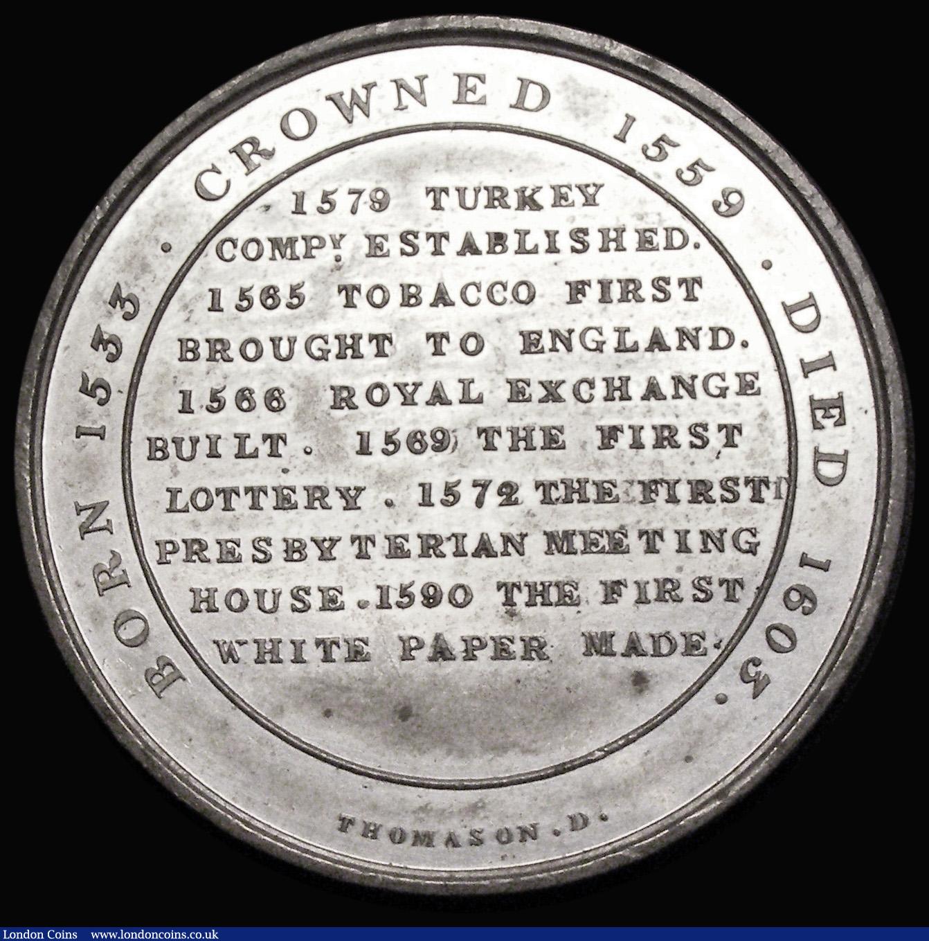 London Coins : A187 : Lot 1044 : Kings and Queens of England 1830 Elizabeth I 40mm diameter in White Metal by E. Thomason 23.14 gramm...