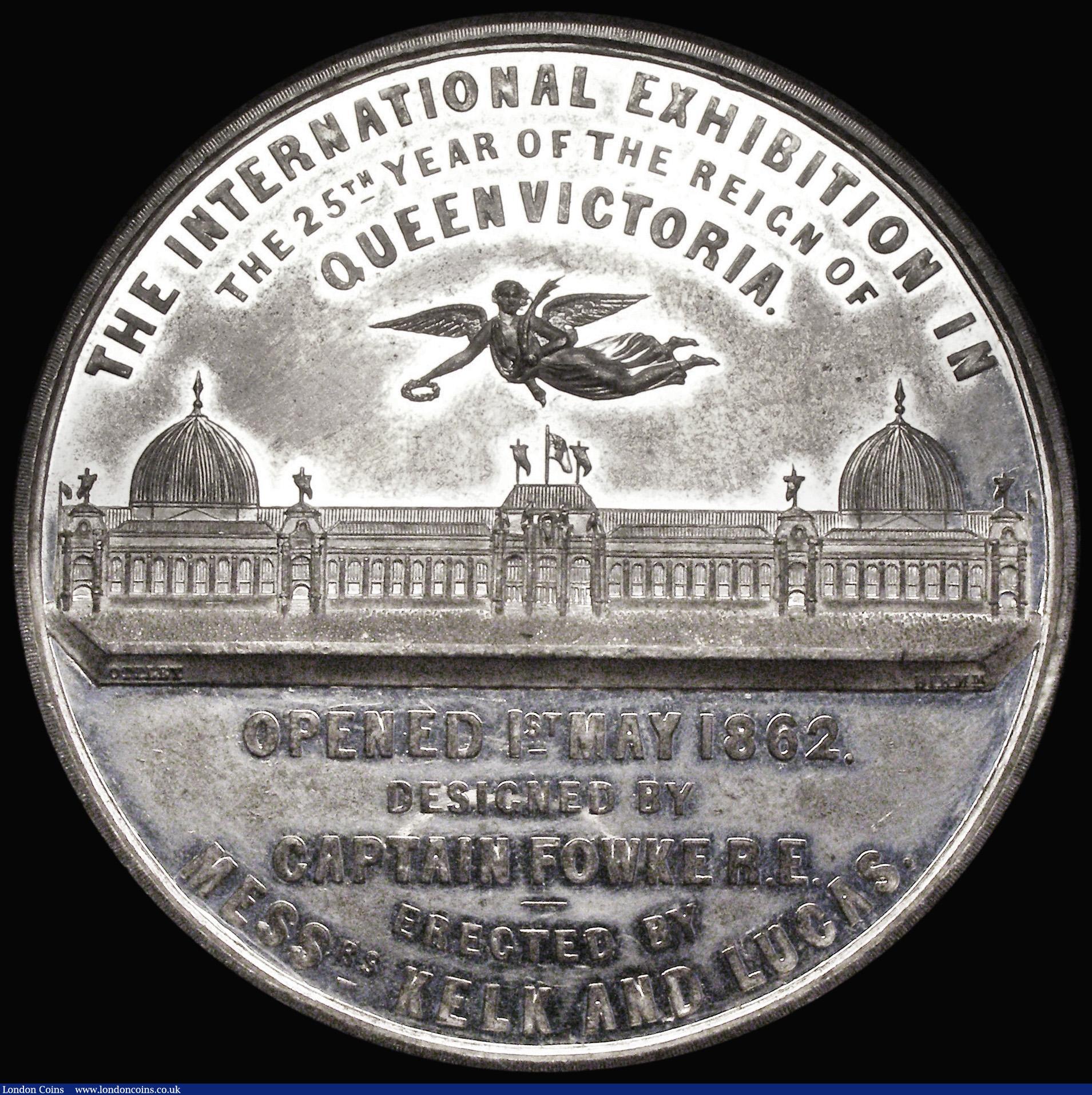 London Coins : A187 : Lot 1079 : International Exhibition 1851 74mm diameter in White Metal, by T. Ottley, Obverse: Exterior view of ...