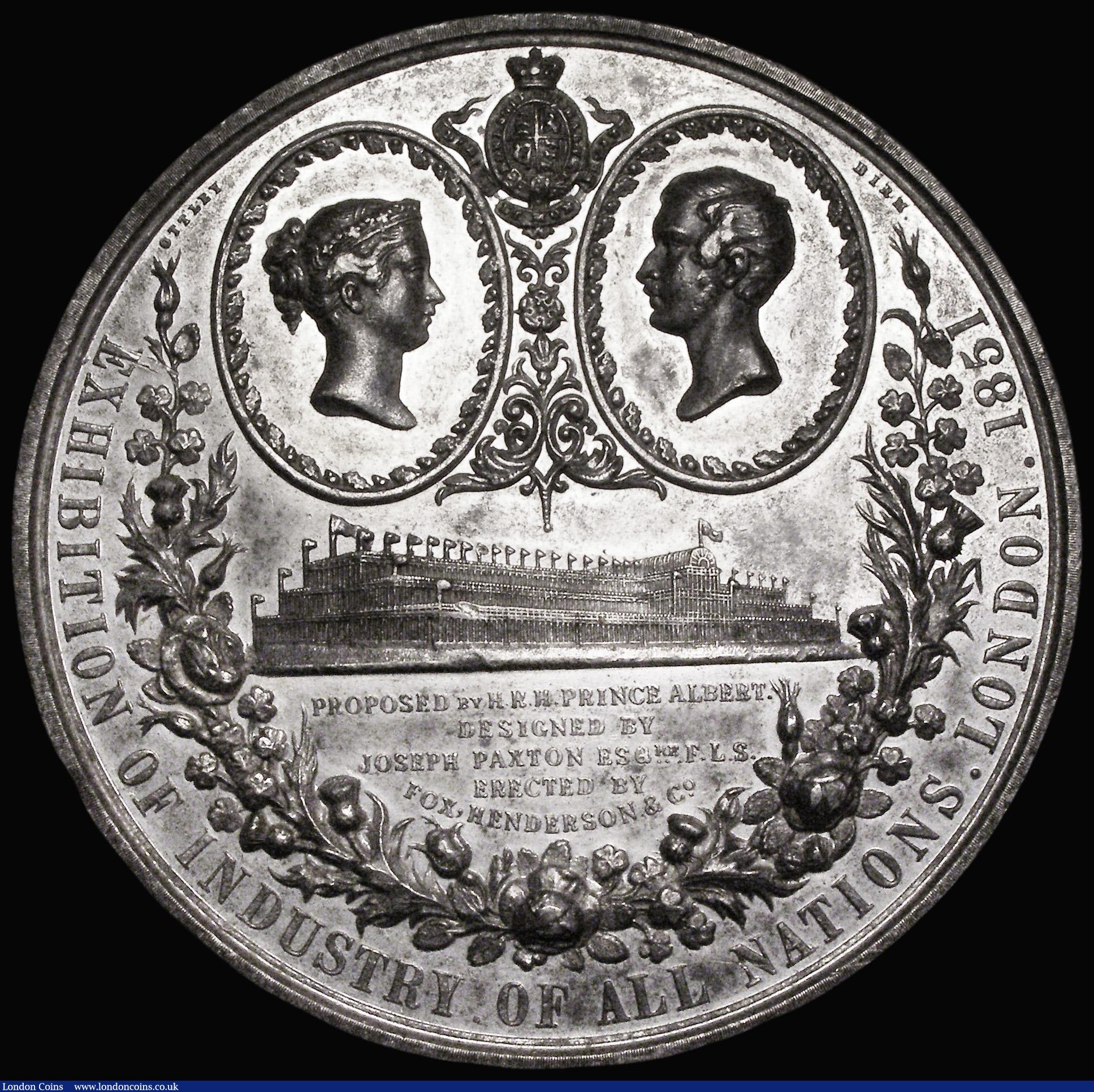 London Coins : A187 : Lot 1085 : The Great Exhibition 1851 74mm diameter in White Metal, by T. Ottley, Obverse: Bare heads of Queen V...