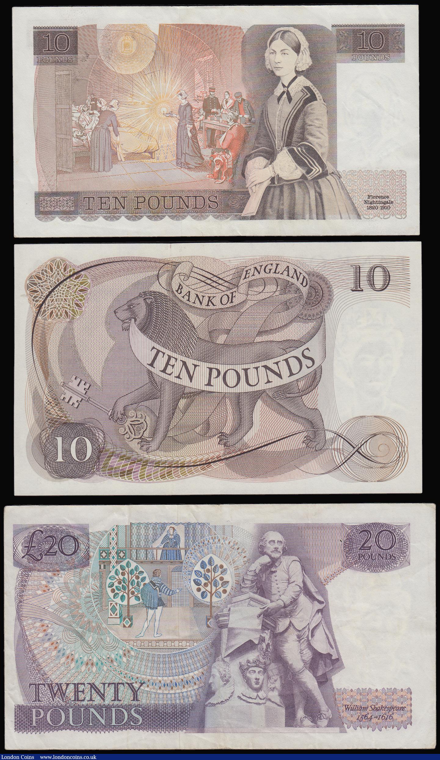 London Coins : A187 : Lot 125 : Twenty Pounds Page William Shakespeare B328 prefix A08 VF and slightly misaligned with very thin bor...