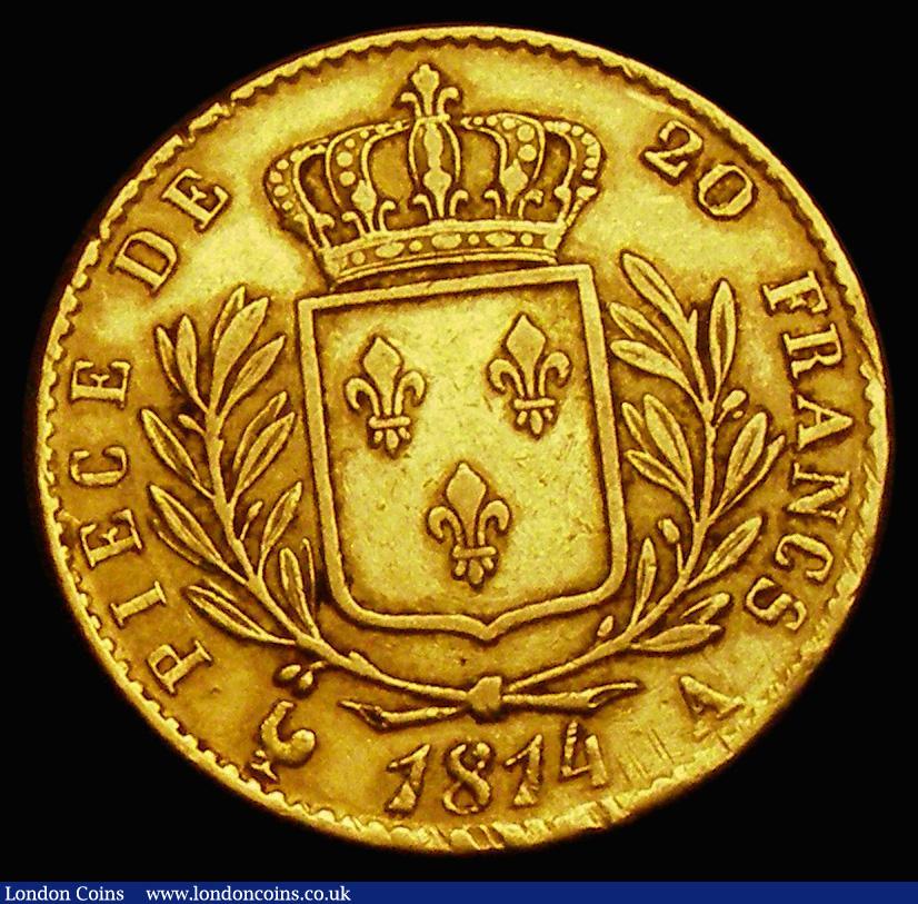London Coins : A187 : Lot 1347 : France 20 Francs Gold 1814A Paris Mint KM#706.1 Good Fine/Fine