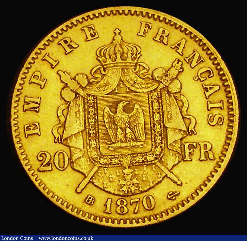 London Coins : A187 : Lot 1348 : France 20 Francs Gold 1870BB VF or better