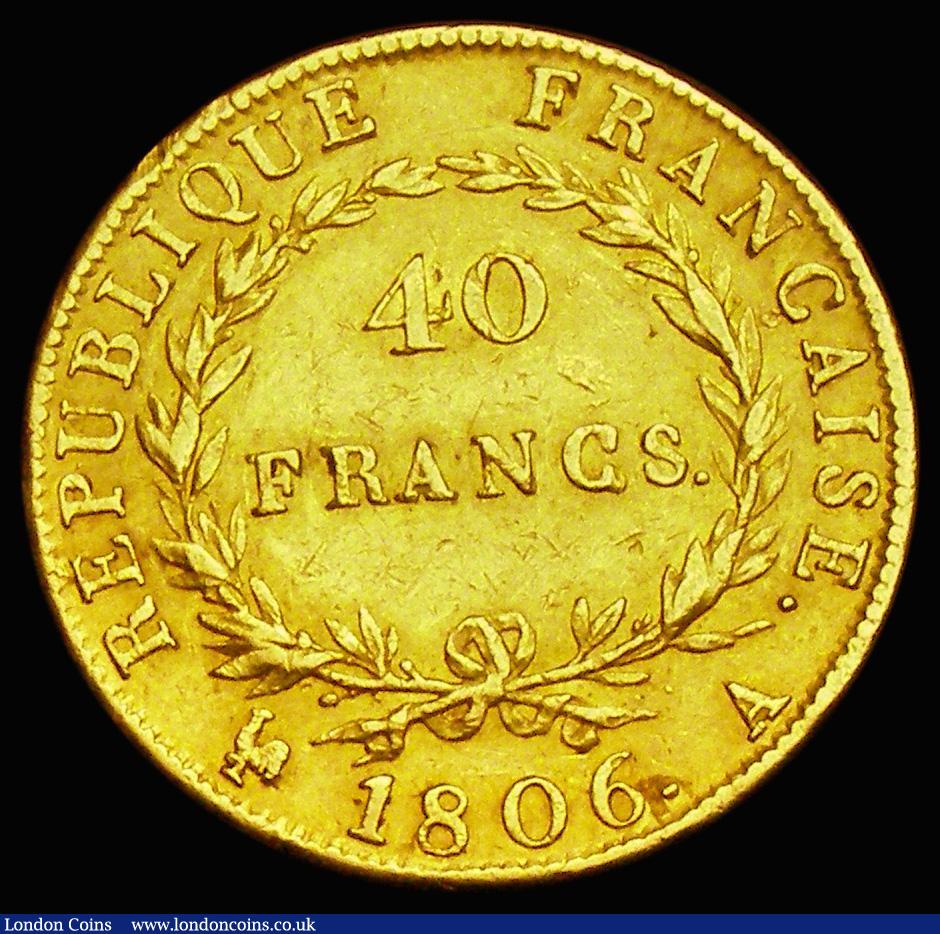 London Coins : A187 : Lot 1350 : France 40 Francs Gold 1806A Small Plain Bust, Paris Mint KM#675.1 Good Fine/NVF