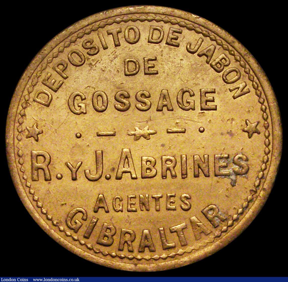 London Coins : A187 : Lot 1368 : Gibraltar Advertising Token undated (before 1889), R&J Abrines 29mm diameter in brass, Obverse: ...