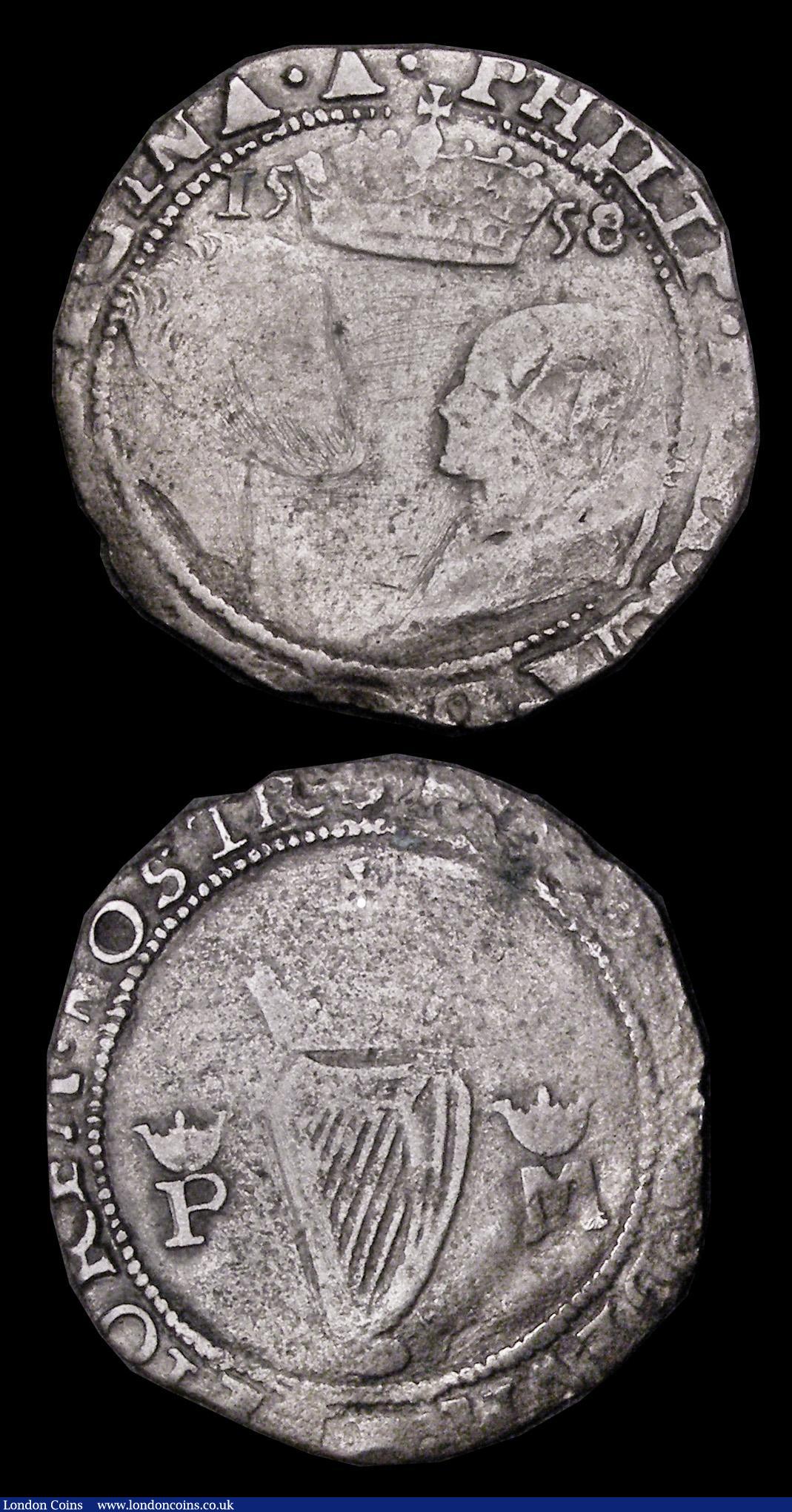 London Coins : A187 : Lot 1385 : Ireland (2) Groat Philip and Mary 1558 S.6501D, mintmark Rose, 2.57 grammes, VG, lightly tooled in t...