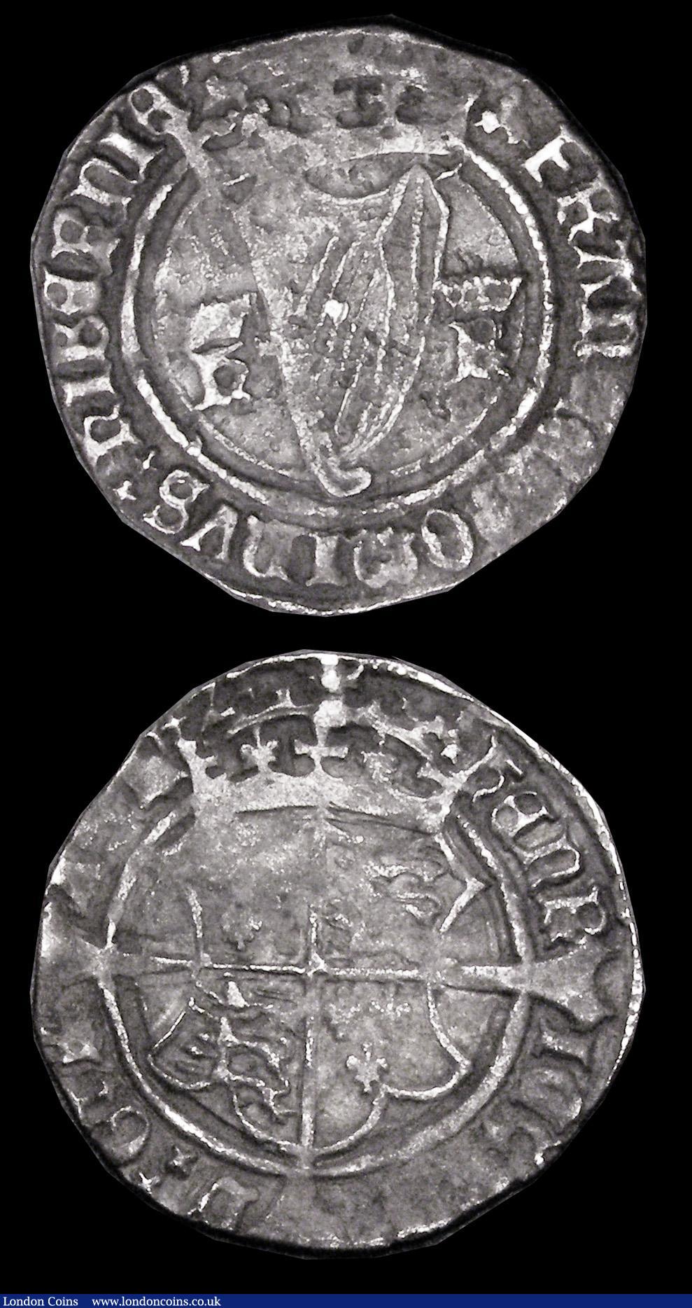 London Coins : A187 : Lot 1391 : Ireland Groats (2) Henry VIII Second Harp Coinage, S.6479 mintmark Trefoil, Fine with grey tone, Hen...