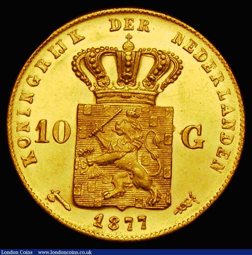 London Coins : A187 : Lot 1427 : Netherlands Ten Gulden Gold 1877 KM#106 A/UNC with prooflike fields