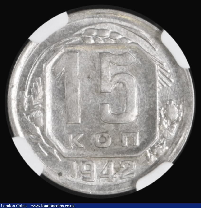 London Coins : A187 : Lot 1440 : Russia 15 Kopeks 1942 Y#110 in an NGC holder and graded MS61, the key date in the series and seldom ...