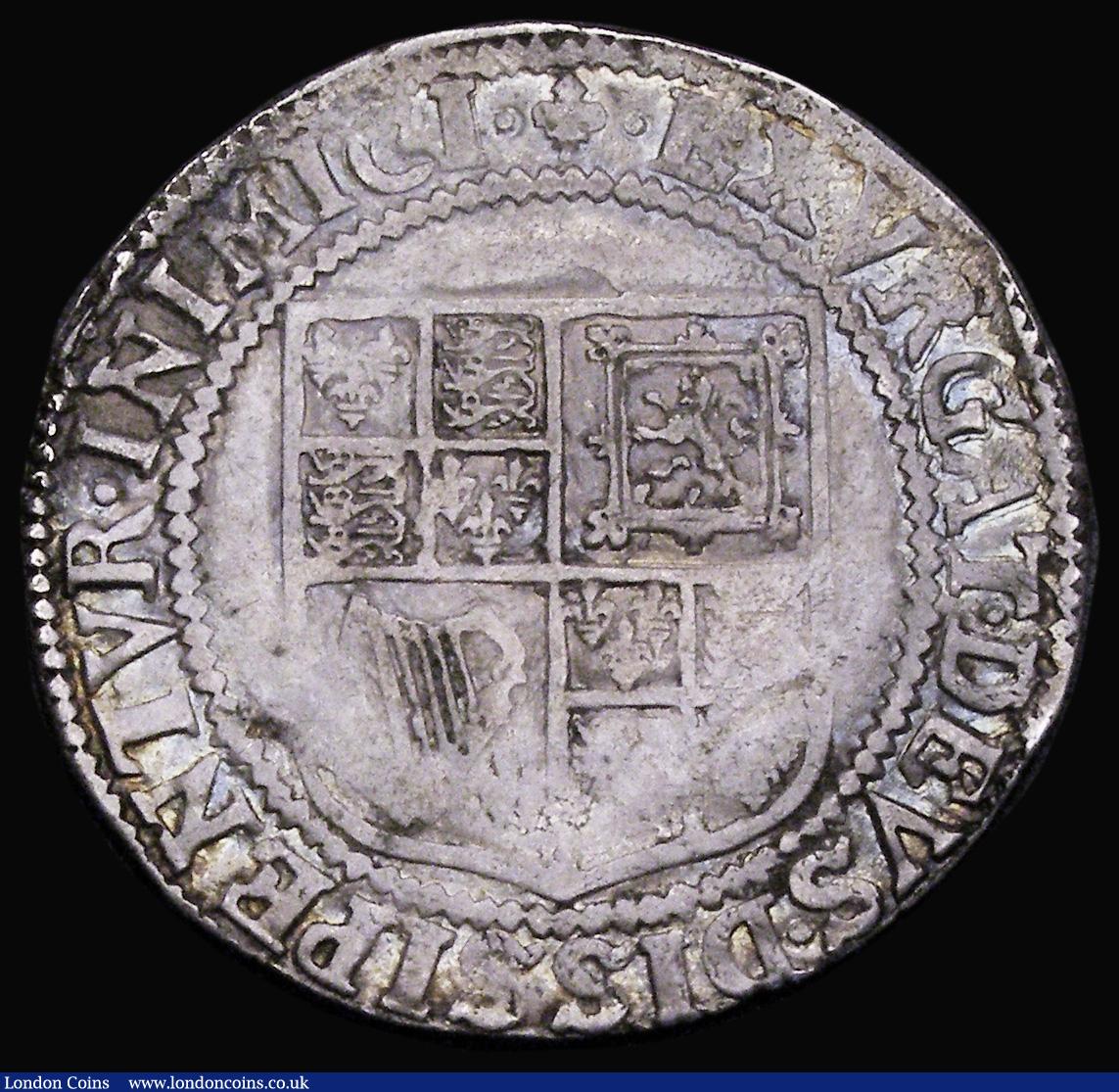 London Coins : A187 : Lot 1677 : Shilling James I, First Coinage, Second Bust, beard appears to merge with collar, S.2646, mintmark L...