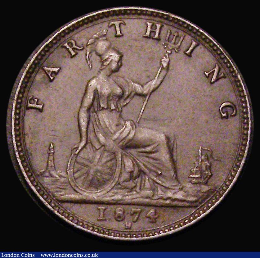 London Coins : A187 : Lot 1818 : Farthing 1874H G's over sideways G's Freeman 527 dies 4+C, VF/NVF, Very rare, we note the ...