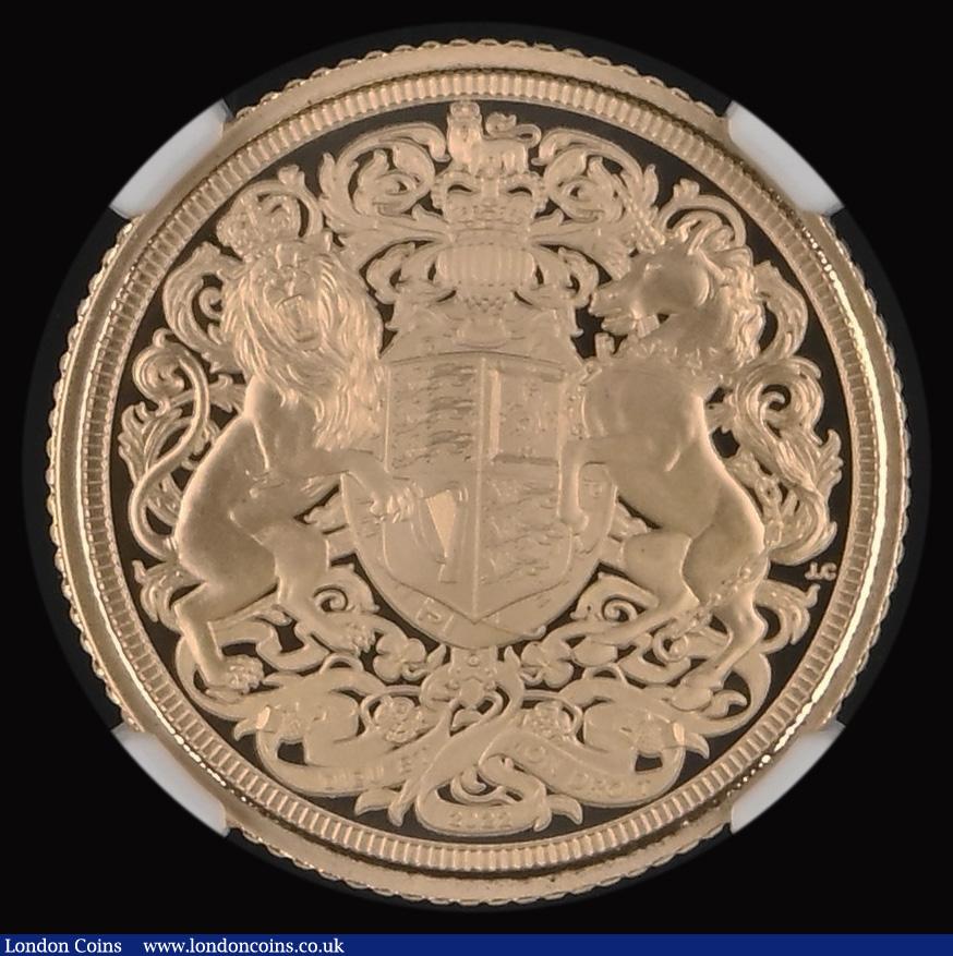 London Coins : A187 : Lot 2035 : Half Sovereign 2022 Queen Elizabeth II Memorial, Reverse: Crowned Royal Arms with lion and unicorn s...