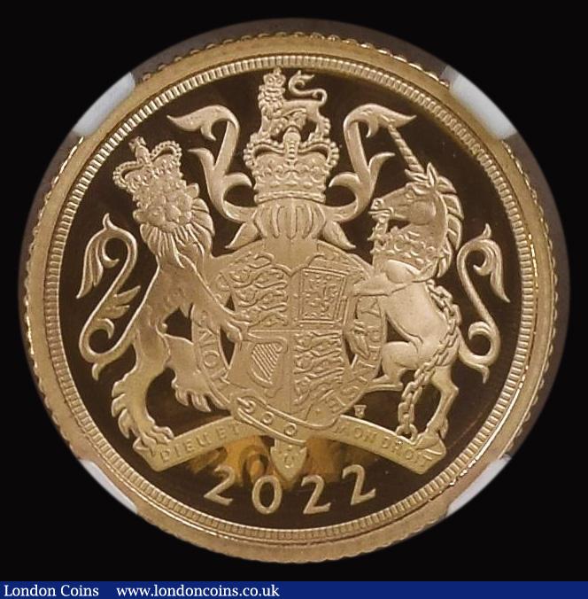 London Coins : A187 : Lot 2036 : Half Sovereign 2022 Queen Elizabeth II Platinum Jubilee Gold Proof S.SB12, in an NGC holder and grad...