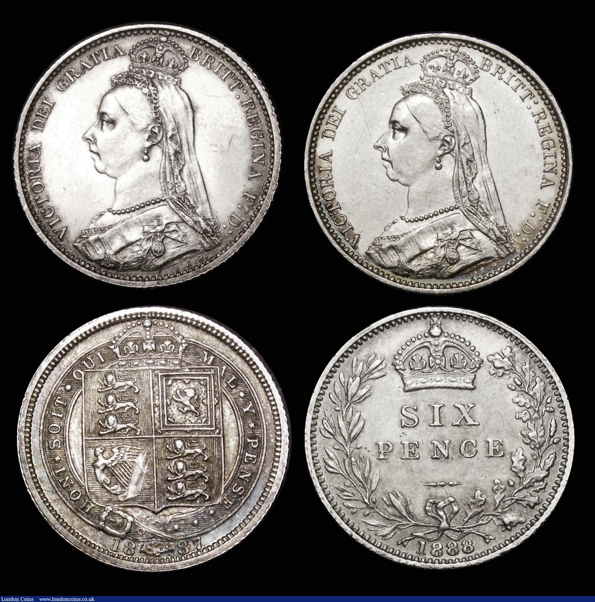 London Coins : A187 : Lot 2340 : Shillings and Sixpences (4) Shillings (2) 1887 Jubilee Head ESC 1351, Bull 3137, Davies 981 dies 1B,...