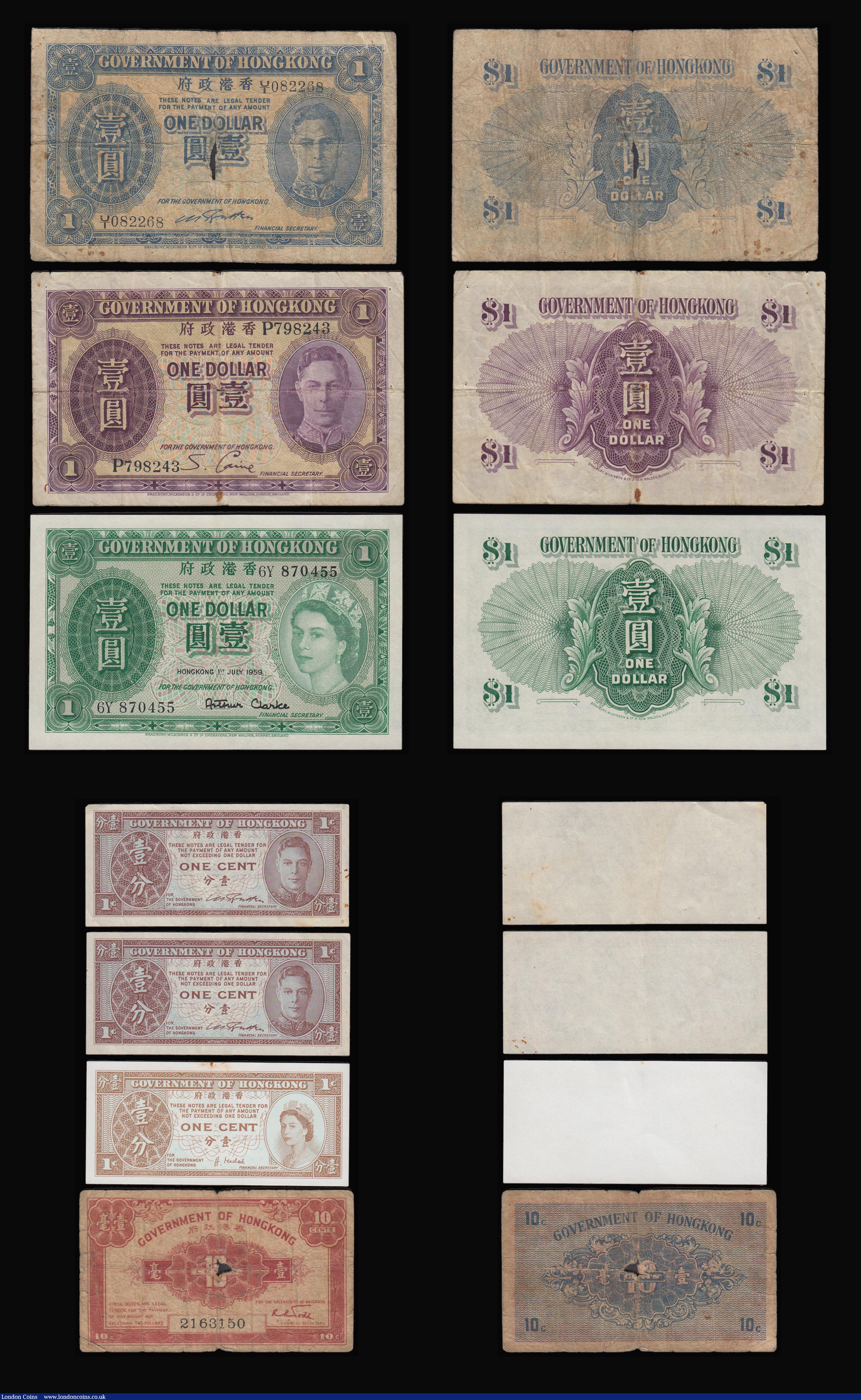 London Coins : A187 : Lot 316 : Hong Kong Government of Hong Kong (10) 1 Cent (3) George VI (2) QE II (1) VF or better, 10 Cents Pic...