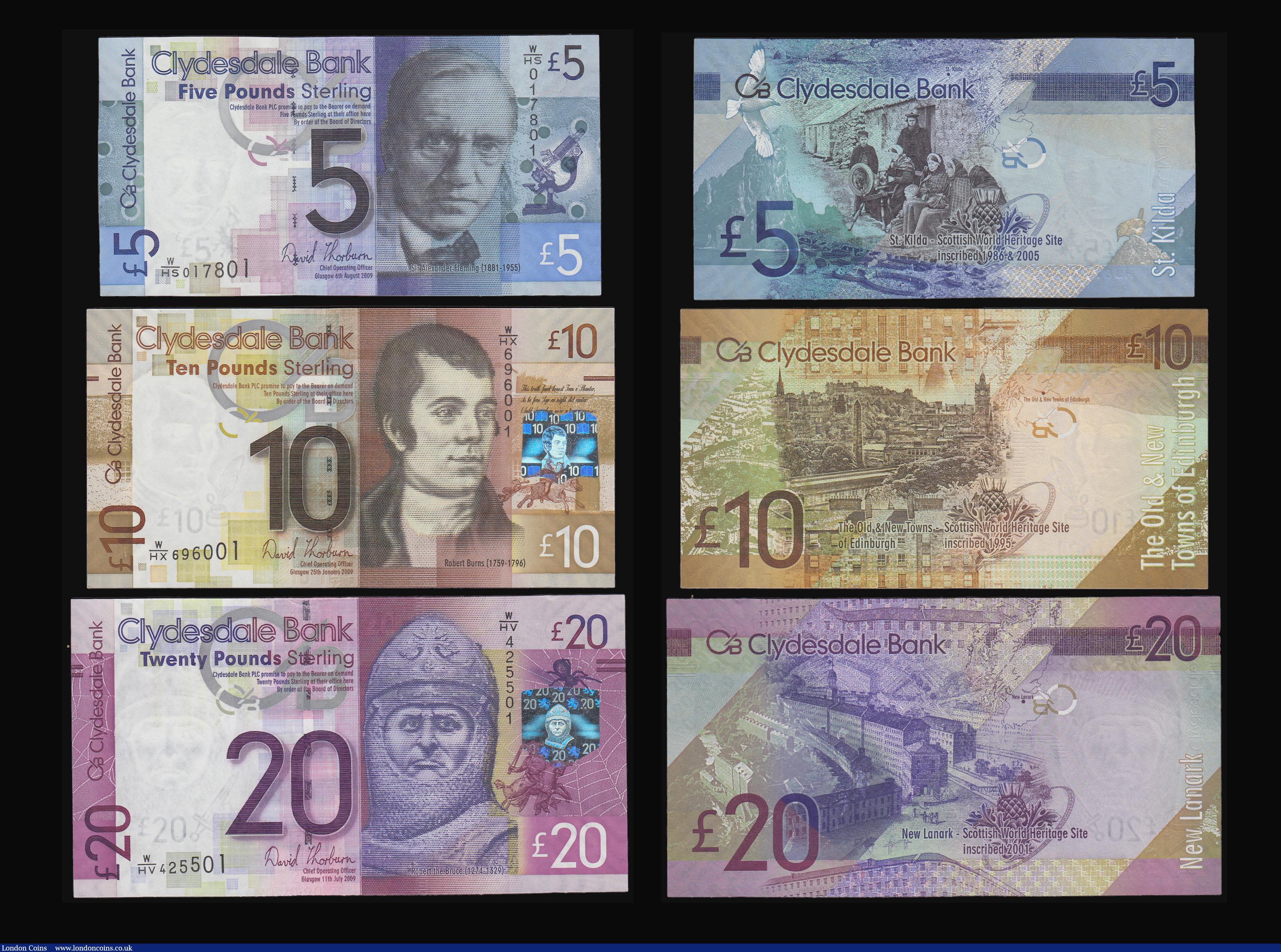 London Coins : A187 : Lot 437 : Scotland Clydesdale Bank 2009 set 100, 50, 20, 10 and 5 Pounds Pick 229 Unc