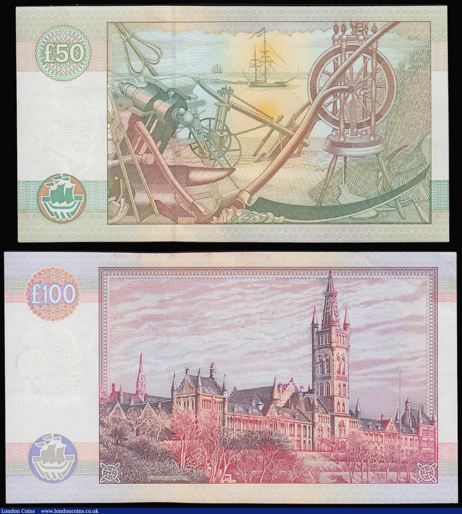 London Coins : A187 : Lot 438 : Scotland Clydesdale Bank 6th January 2001 issues (2) 100 Pounds and 50 Pounds Pick 229C and 229D AU-...