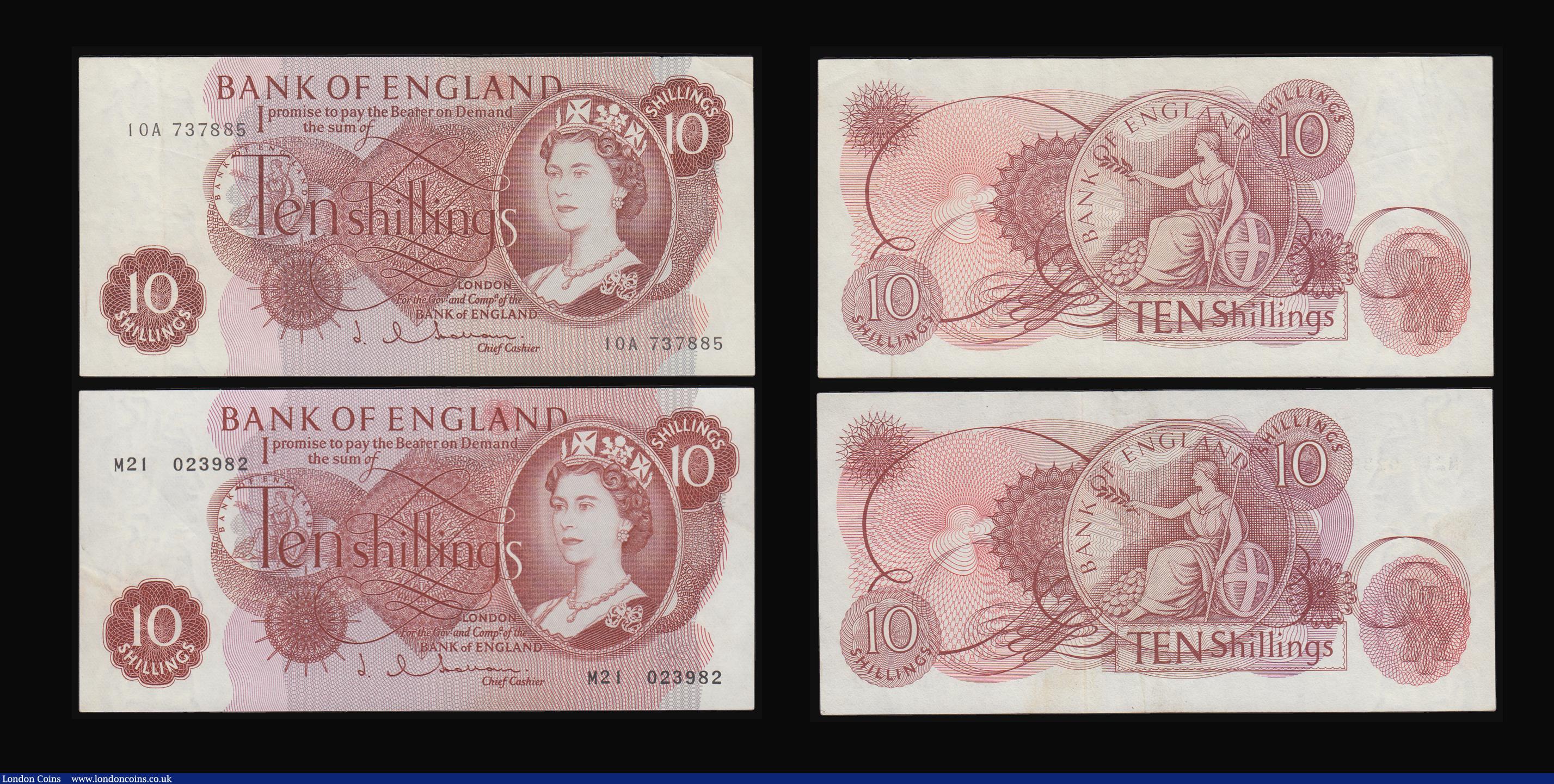 London Coins : A187 : Lot 65 : Ten Shillings Seated Britannia Beale 1950 B265 prefix 92B EF, B266 last series D54Z 716921 EF, B267 ...