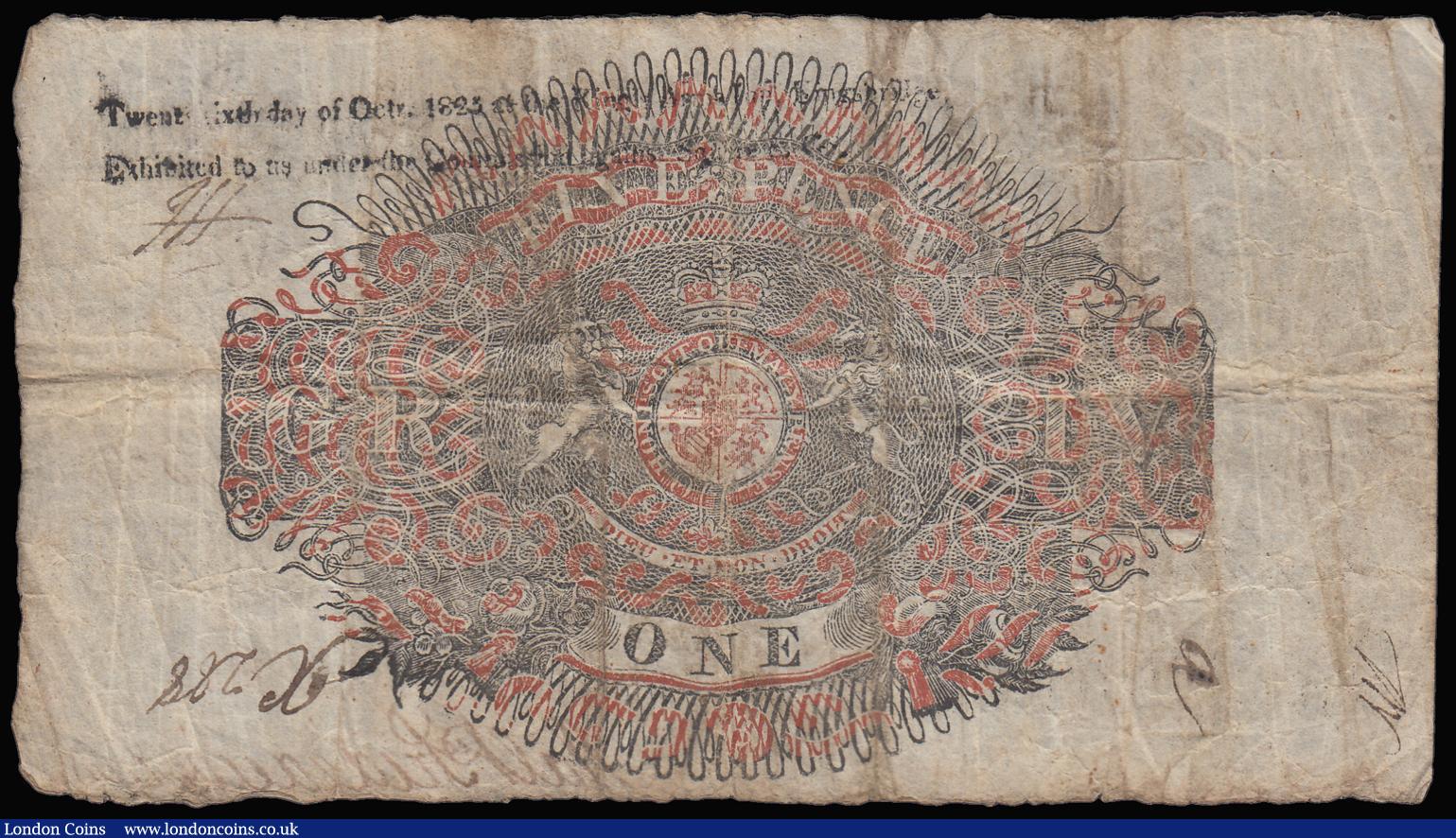 London Coins : A188 : Lot 101 : Kingsbridge Bank 1 Pound dated Jan 1 1825 No. 2782 For John Square, Walter Prideaux Jr. and Walter W...