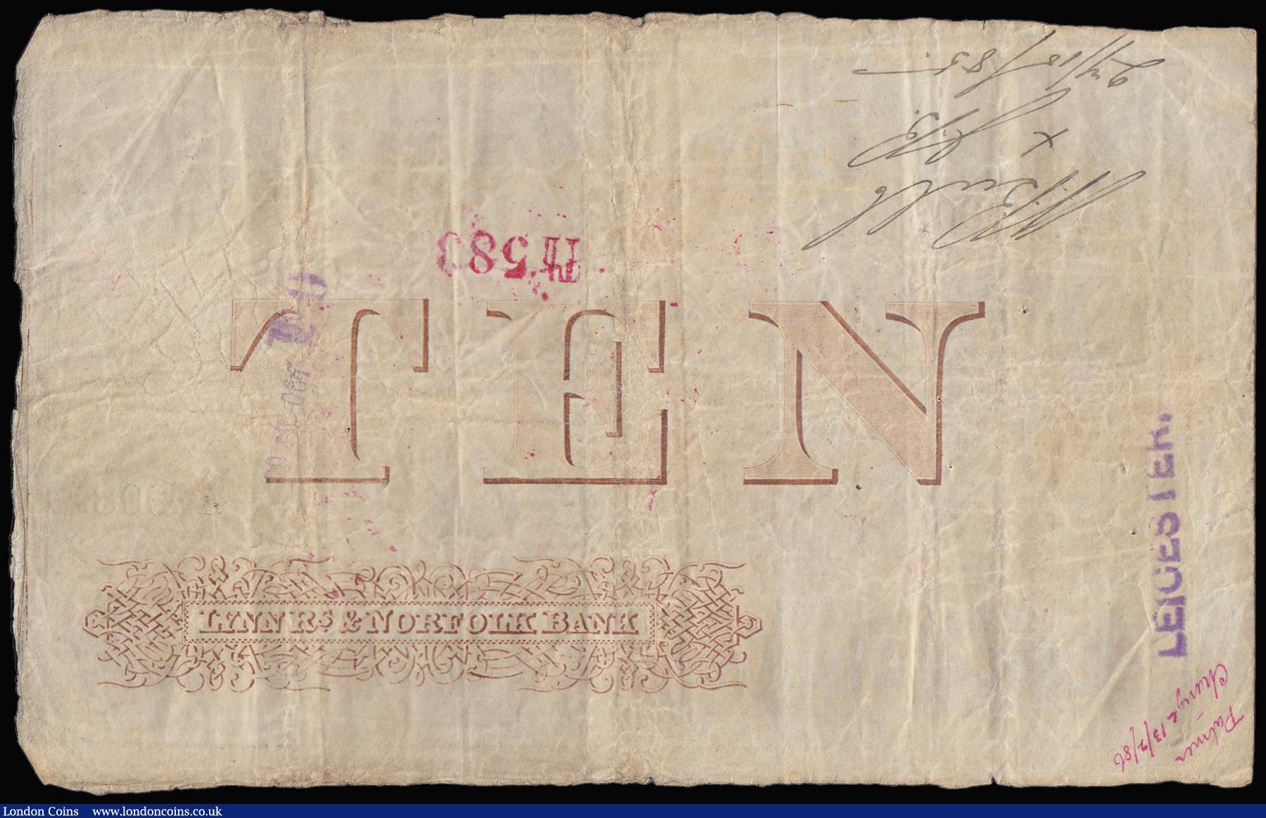 London Coins : A188 : Lot 102 : Lynn Regis & Norfolk Bank (King's Lynn) £10 dated 12 Aug 1885 serial No.A10084 for Ja...