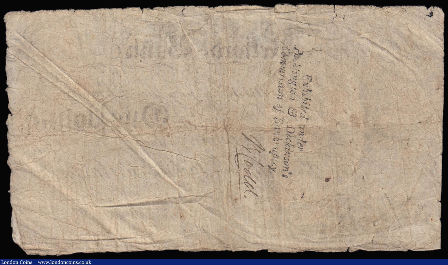 London Coins : A188 : Lot 110 : Retford Bank £1 dated 1807 No.A290 for Pocklington, Dickinson & Compy., signed Dickinson, ...