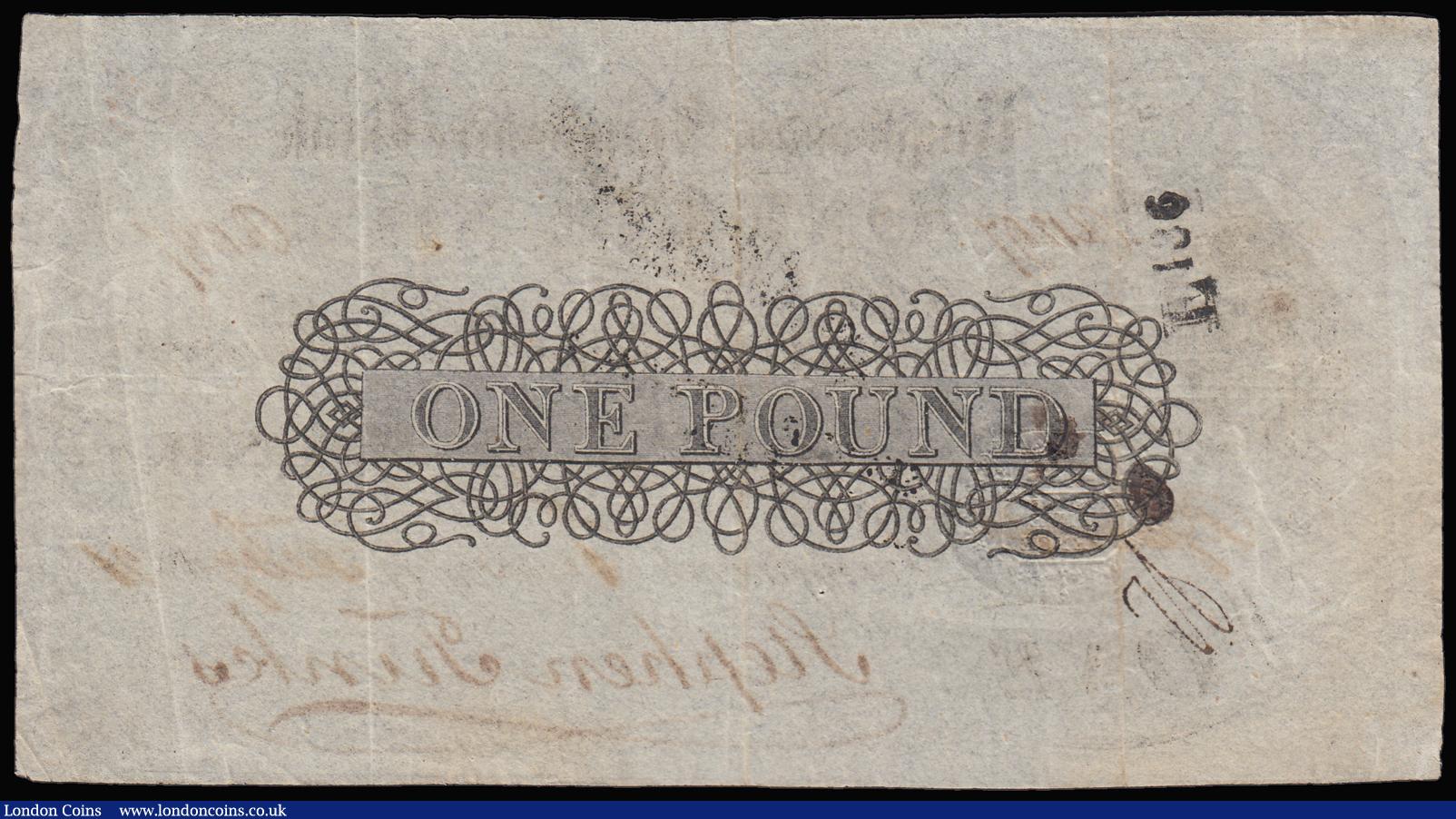 London Coins : A188 : Lot 111 : Ringwood & Hampshire Bank £1 dated 1821 No.R1297 for Stephen Tunks, (Outing 1788b), small ...