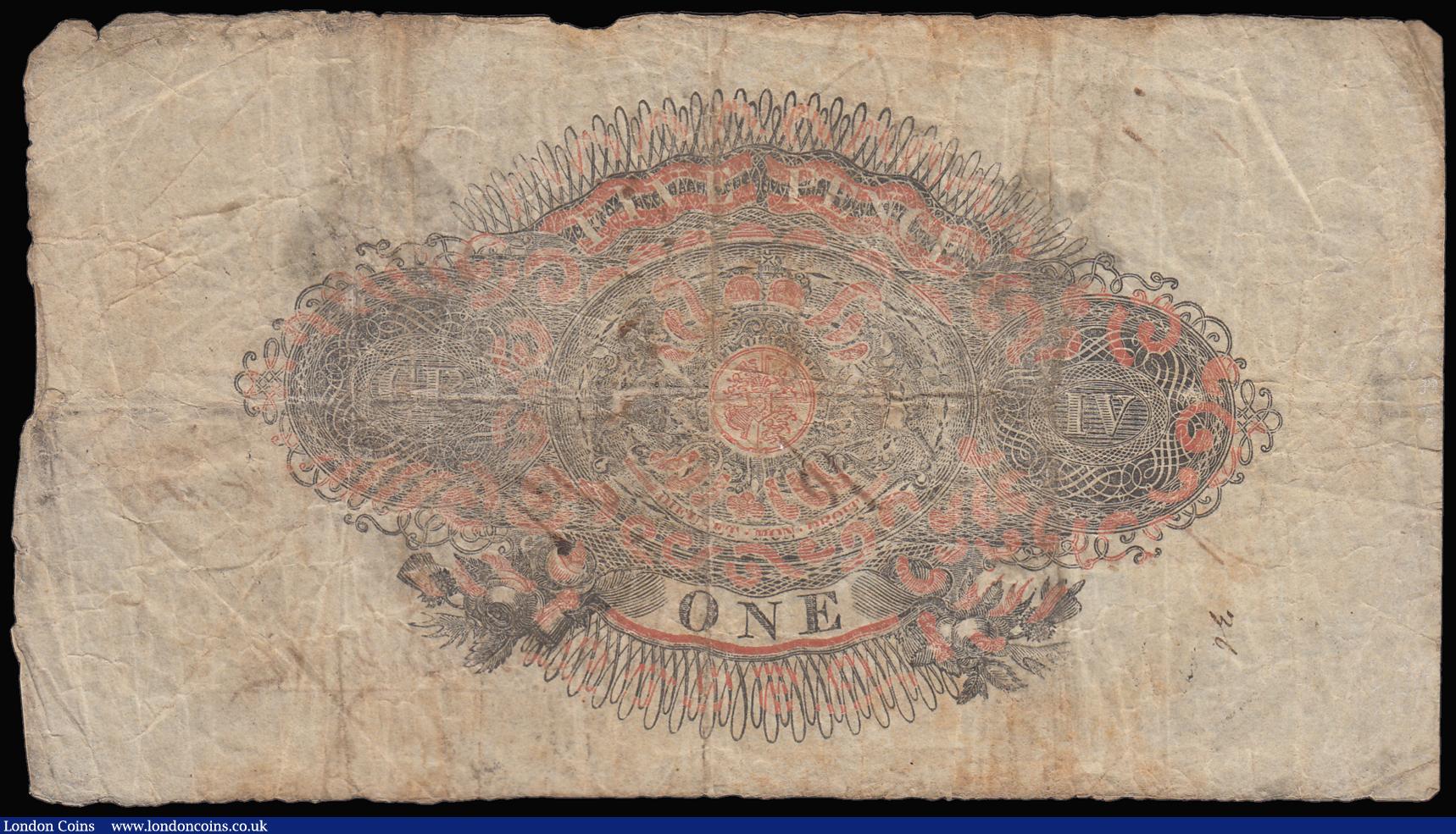 London Coins : A188 : Lot 118 : Wisbech Bank £1 dated 16 Sept 1825 No.3416 for James Hill & Son (Outing 2384a), about Fine...