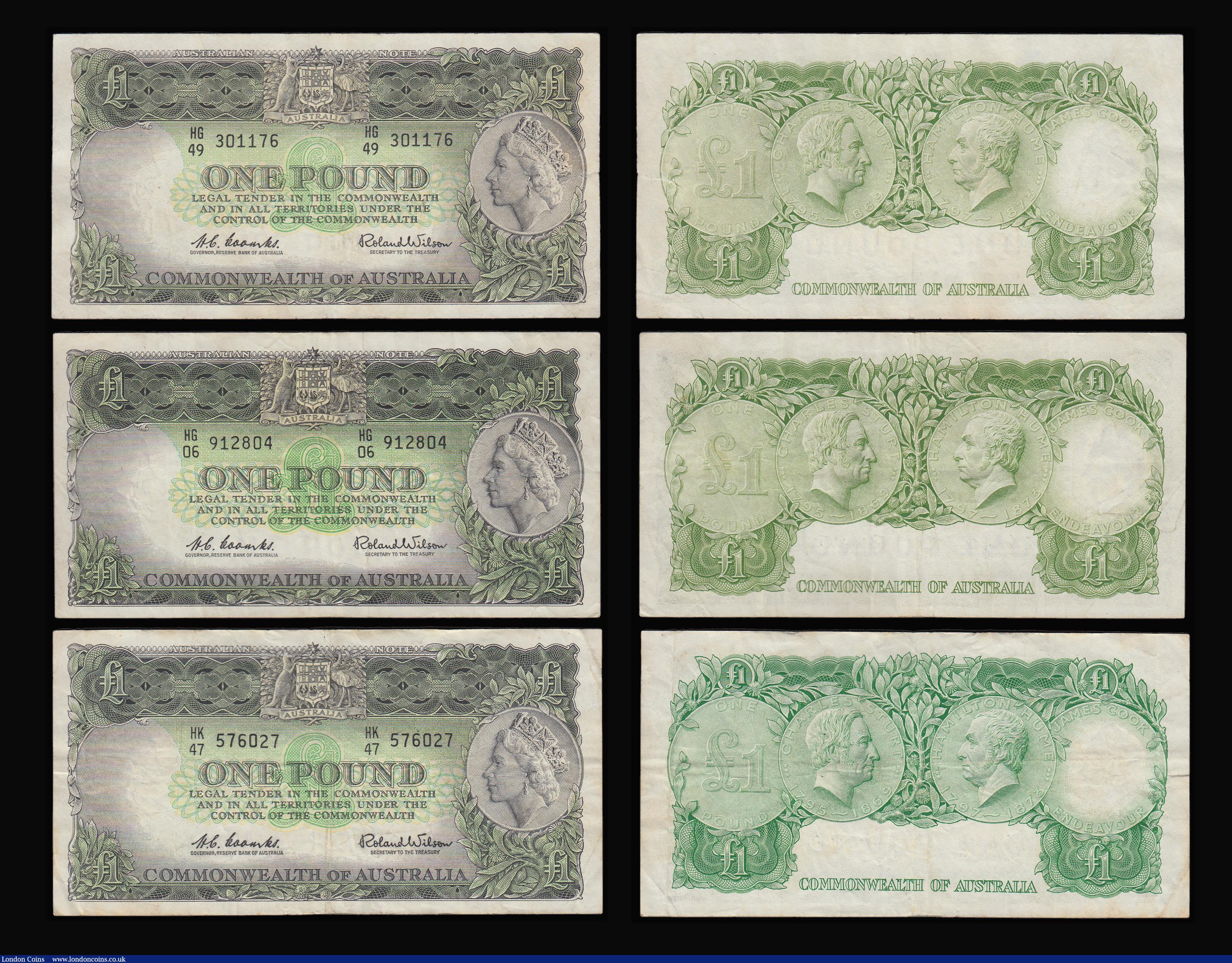 London Coins : A188 : Lot 130 : Australia 1 Pounds (6) green young QE II Coombs and Wilson Pick 34 (12) generally collectable circul...