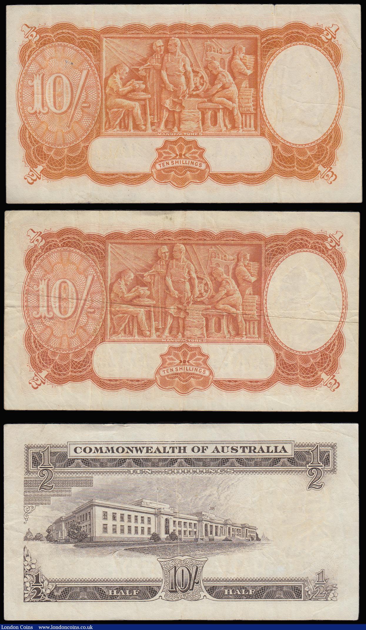 London Coins : A188 : Lot 132 : Australia 10 Shillings (3) orange George VI facing portrait (2) Armitage and McFarlane S/N F/36 1126...