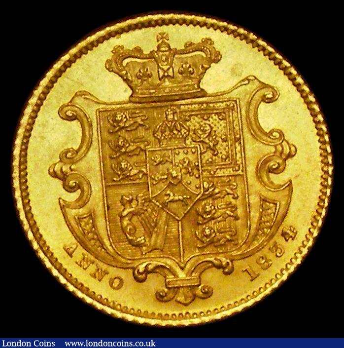 London Coins : A188 : Lot 1348 : Half Sovereign 1834 Small size, Marsh 410, S.3830, GEF and lustrous, Very rare, rated R2 by Marsh, t...