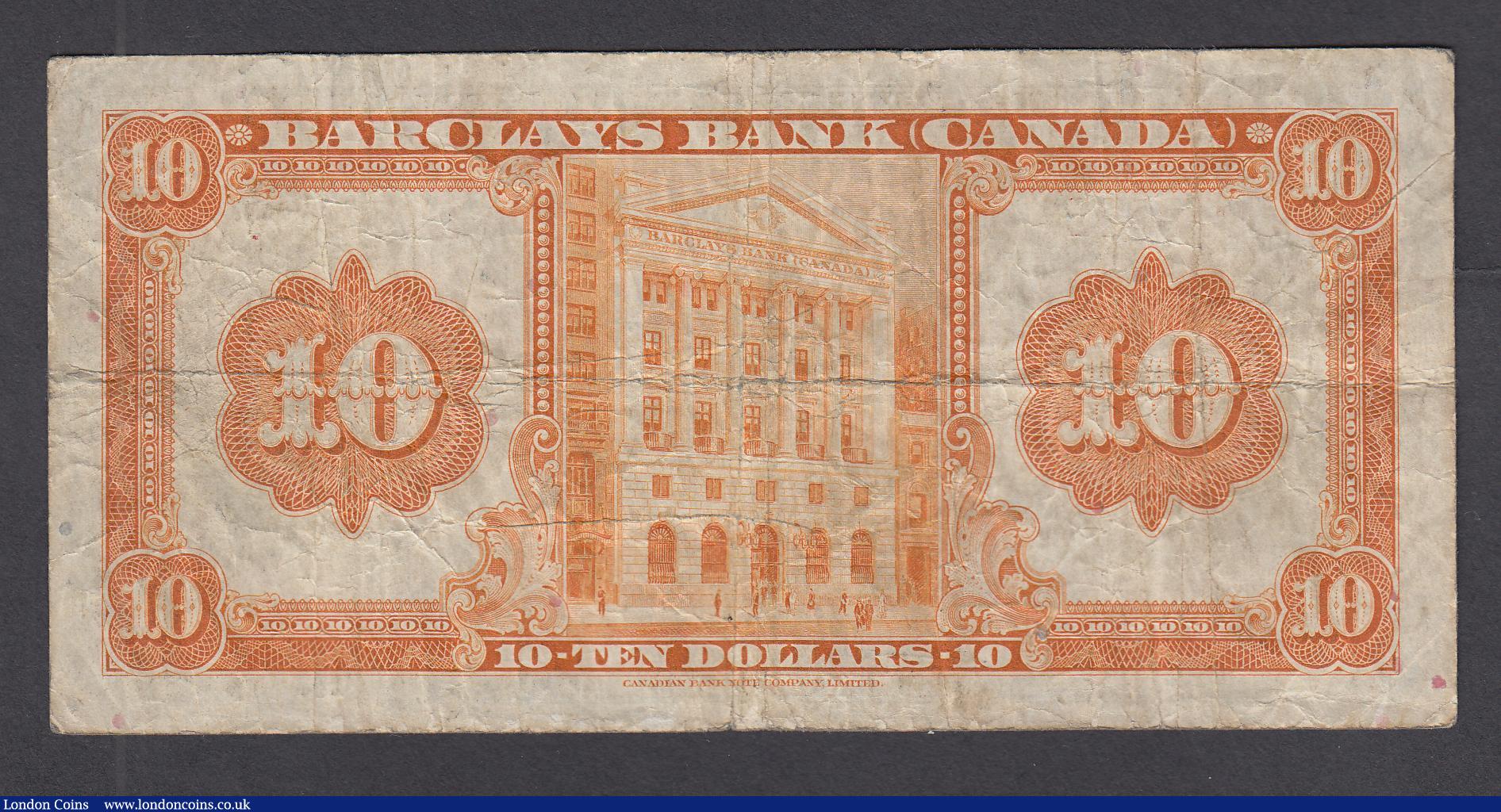 London Coins : A188 : Lot 146 : Canada, Barclays Bank 10 Dollars Jan 2 1935 S/N E070682 signed Stephenson and Borden Pick S951a Fine...