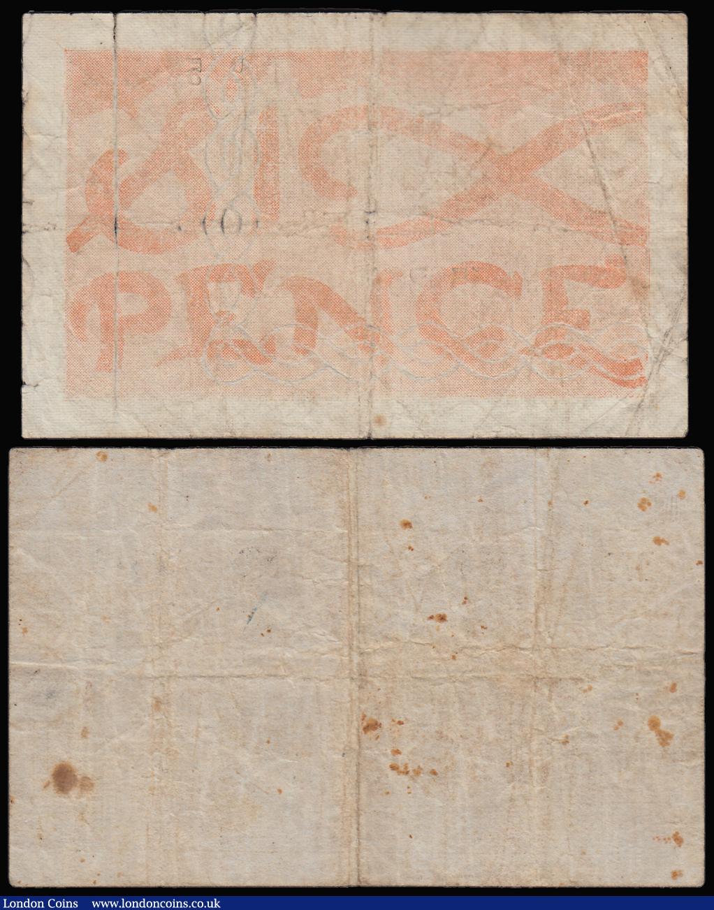 London Coins : A188 : Lot 155 : Fiji 1 Shilling 1 Jan 1942 black on white uniface this Fine along with Jersey 6d ND (1941-42) orange...